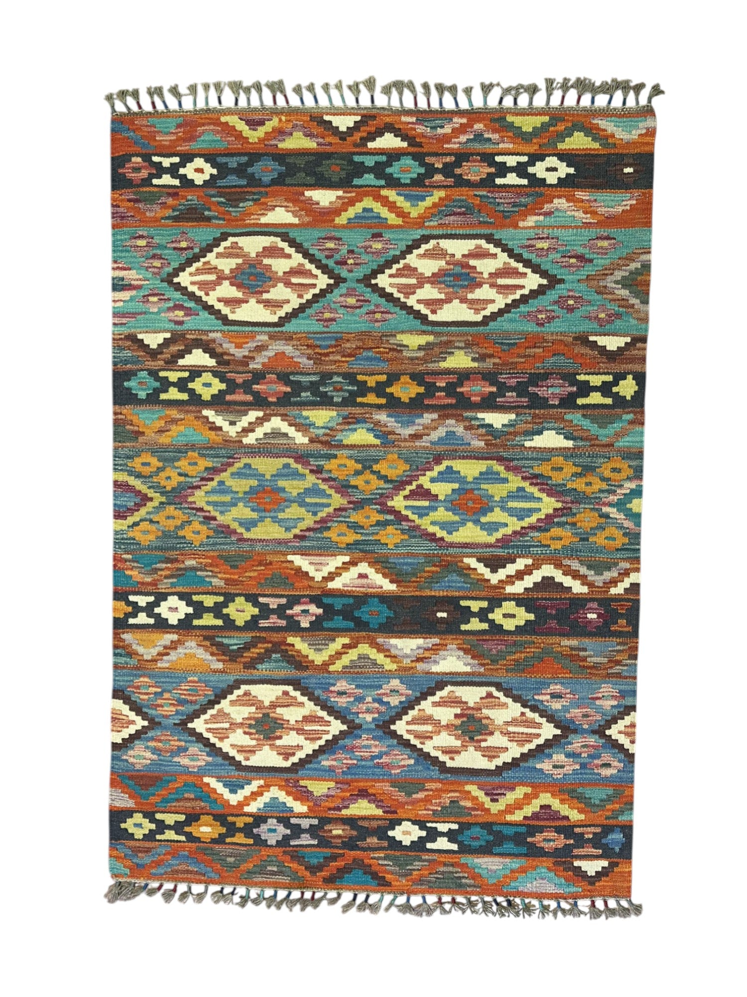 Hand-Woven Afghani Kilim Wool Rug 3'6" x 5'1"
