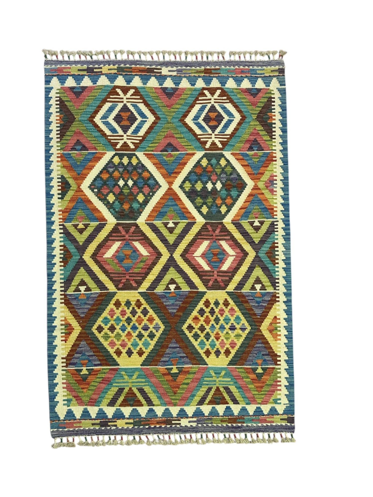 Hand-Woven Afghani Kilim Wool Rug 3'5" x 5'2"