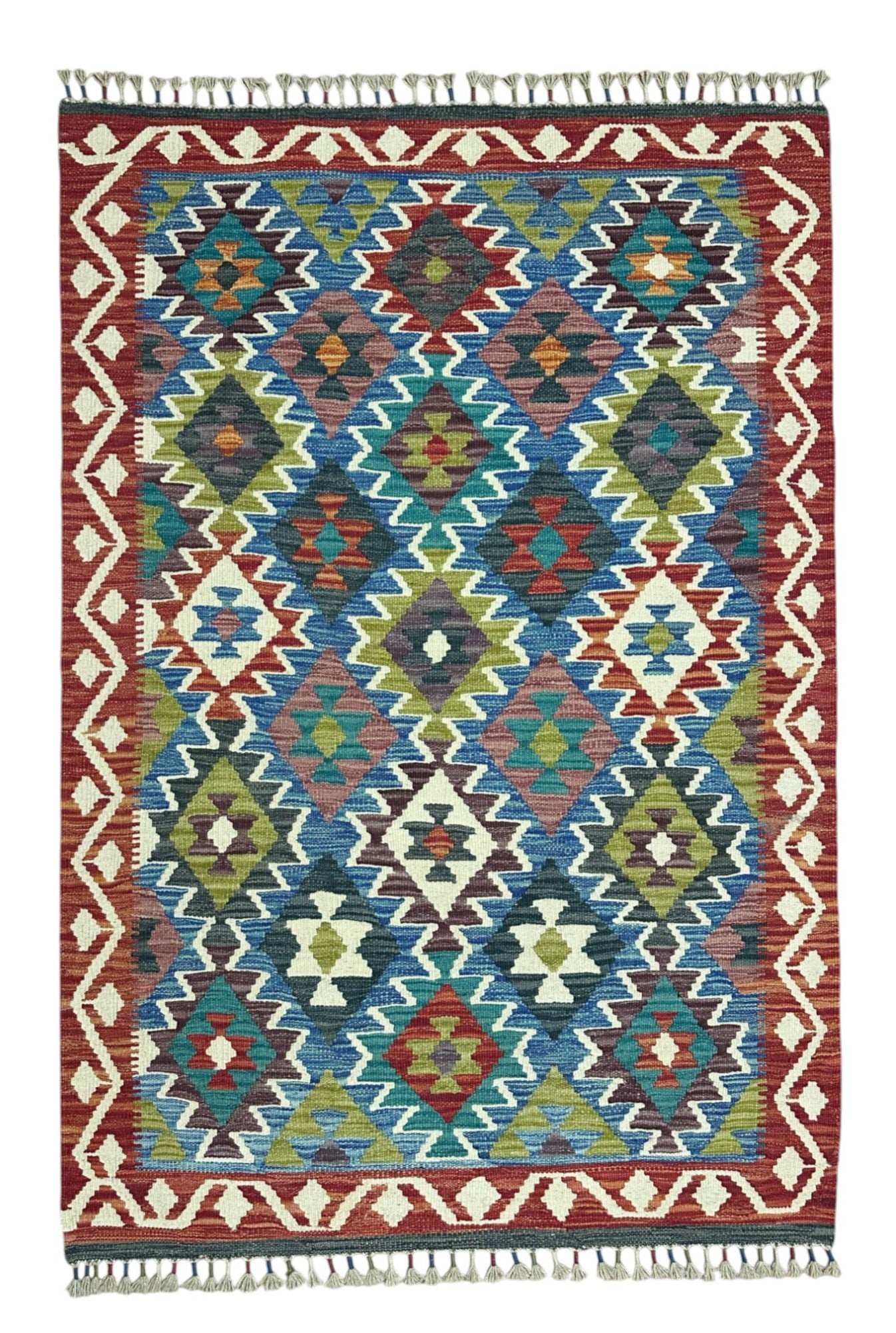 Hand-Woven Afghani Kilim Wool Rug 3'5" x 5'4"