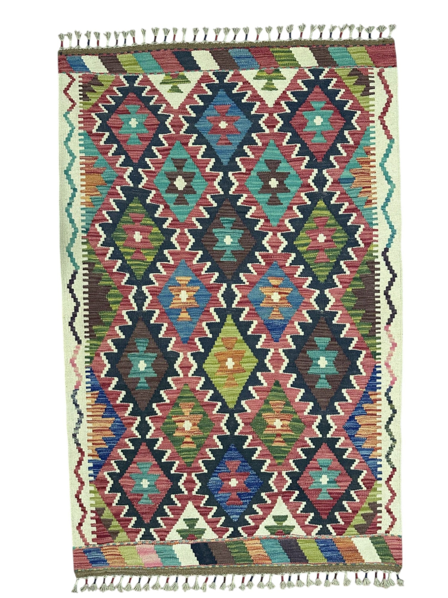 Hand-Woven Afghani Kilim Wool Rug 3'5" x 4'9"