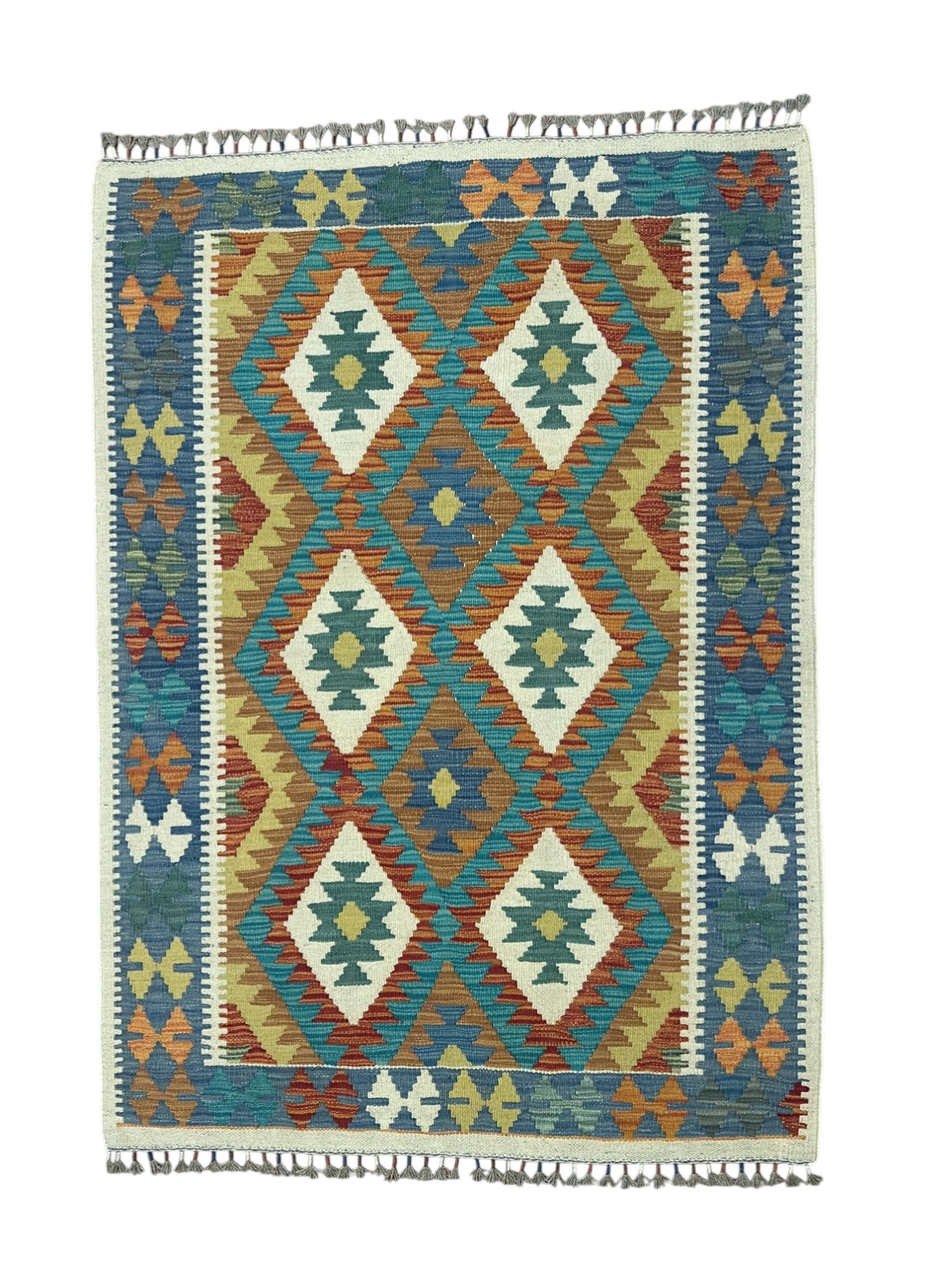 Hand-Woven Afghani Kilim Wool Rug 3'5" x 5'1"
