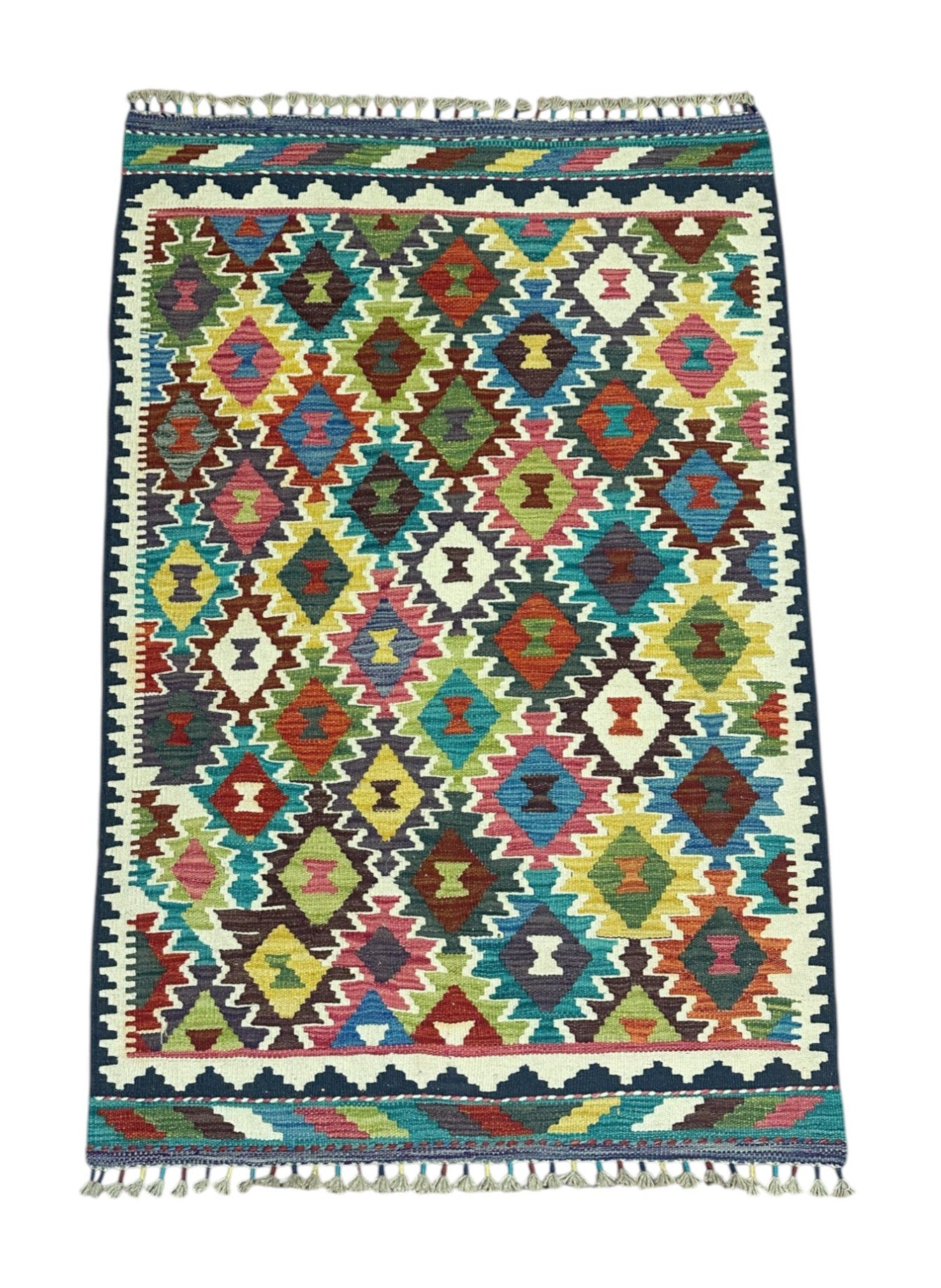 Hand-Woven Afghani Kilim Wool Rug 3'5" x 5'1"