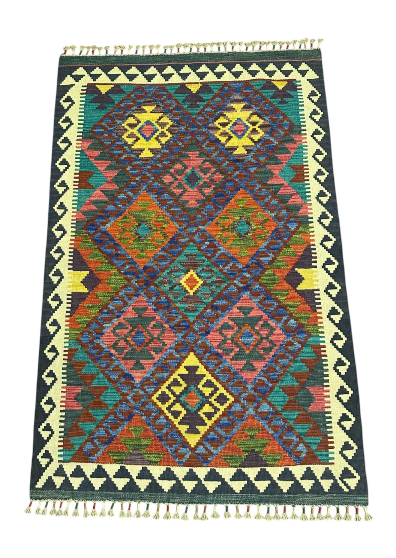 Hand-Woven Afghani Kilim Wool Rug 3'5" x 5'5"