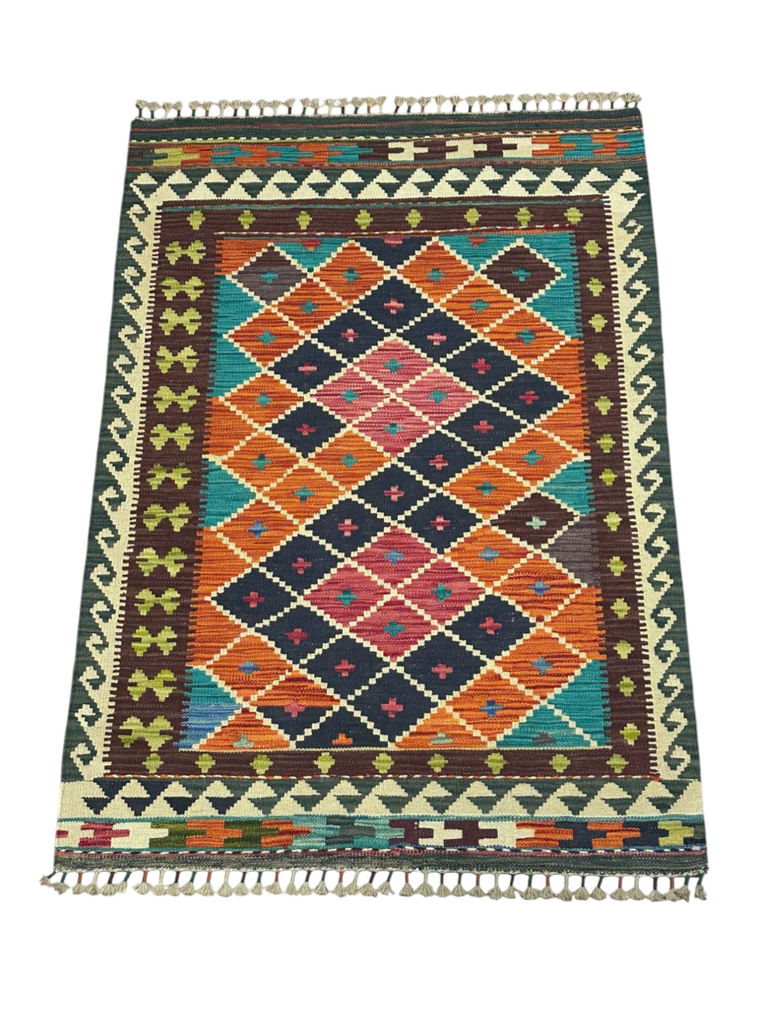Hand-Woven Afghani Kilim Wool Rug 3'6" x 5'1"