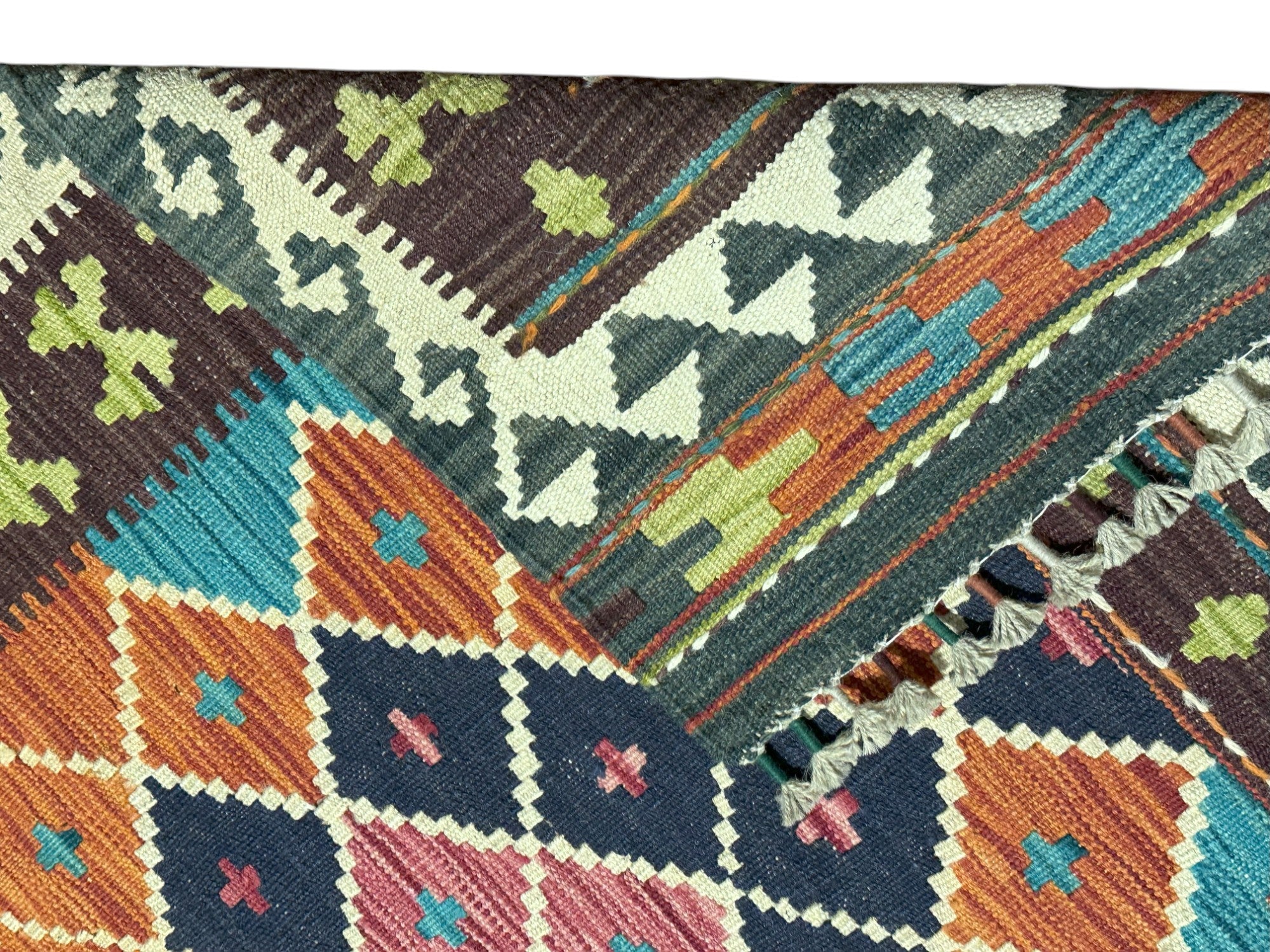 Hand-Woven Afghani Kilim Wool Rug 3'6" x 5'1"