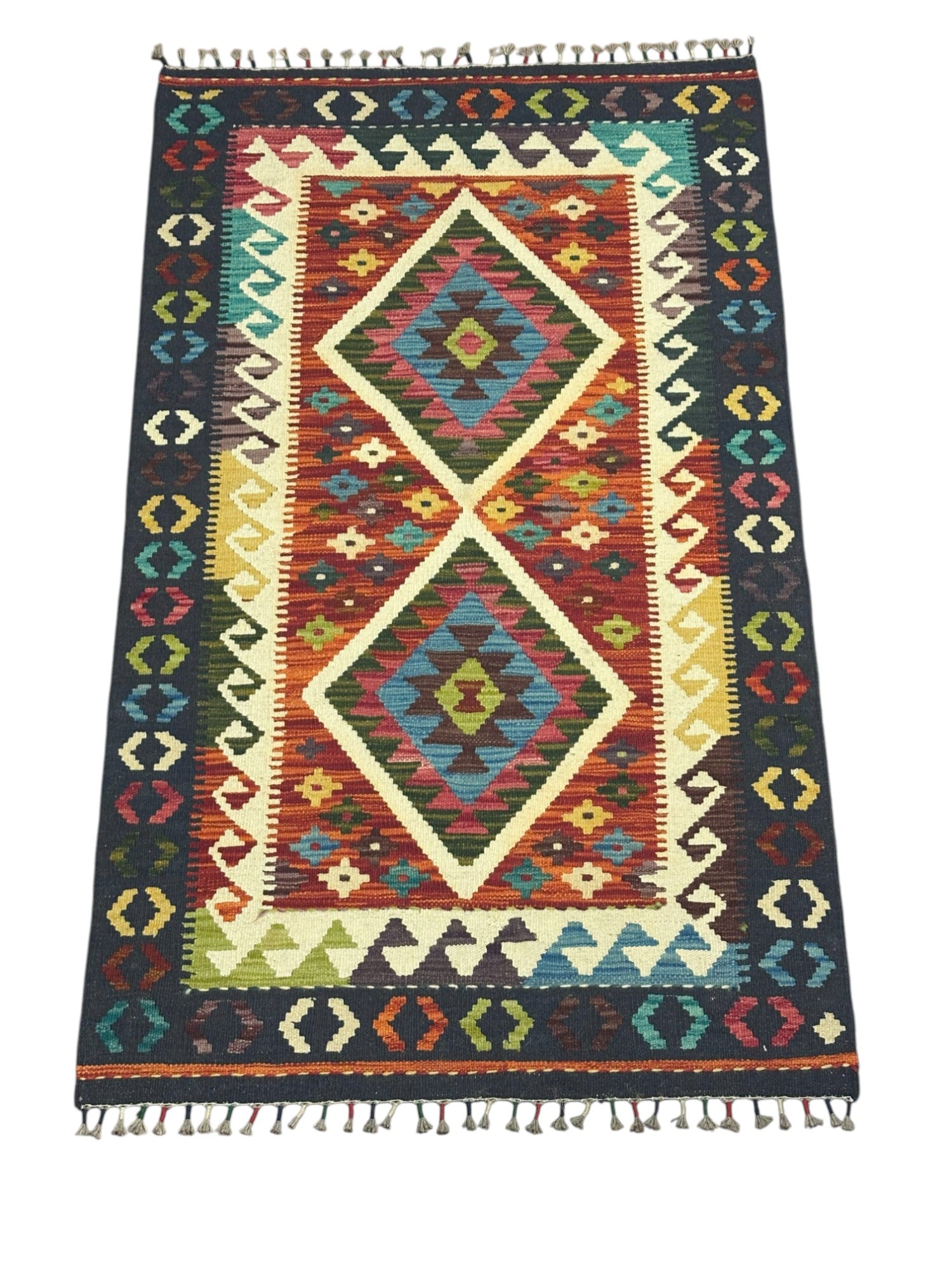 Hand-Woven Afghani Kilim Wool Rug 3' x 5'3"