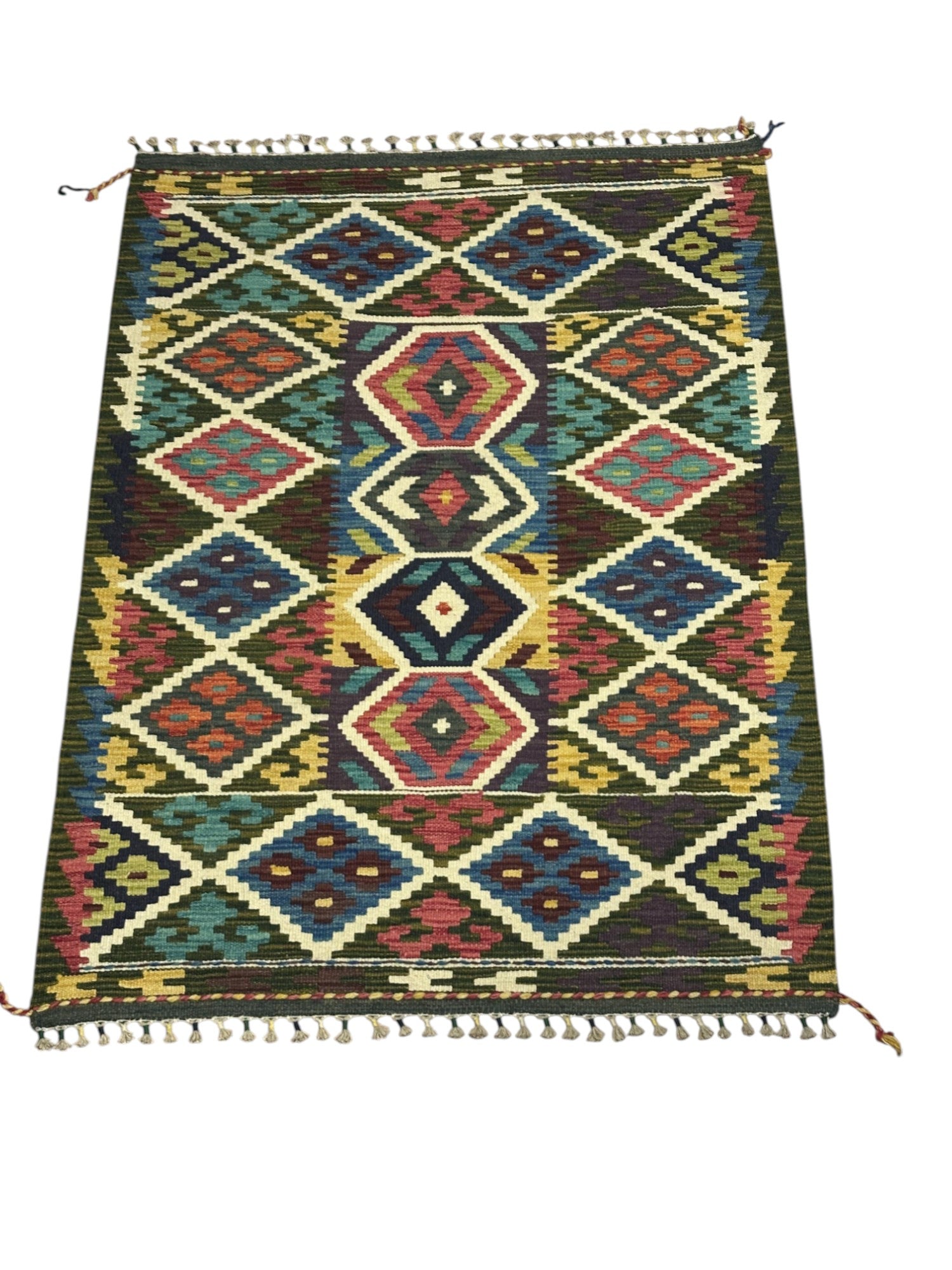 Hand-Woven Afghani Kilim Wool Rug 3'5" x 4'8"