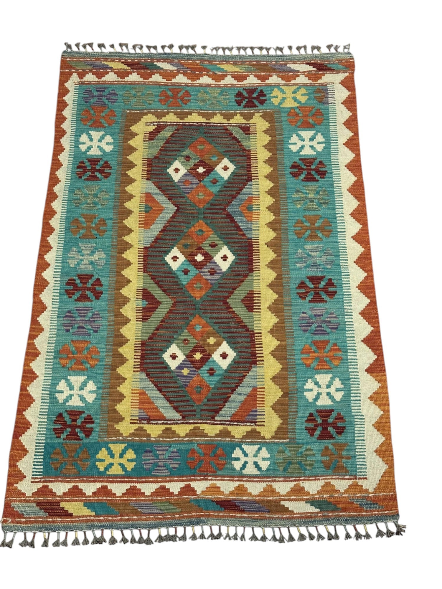 Hand-Woven Afghani Kilim Wool Rug 3'5" x 5'4"