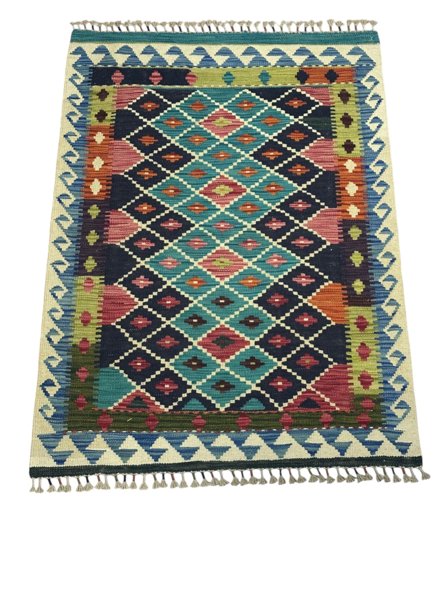Hand-Woven Afghani Kilim Wool Rug 3'5" x 4'9"