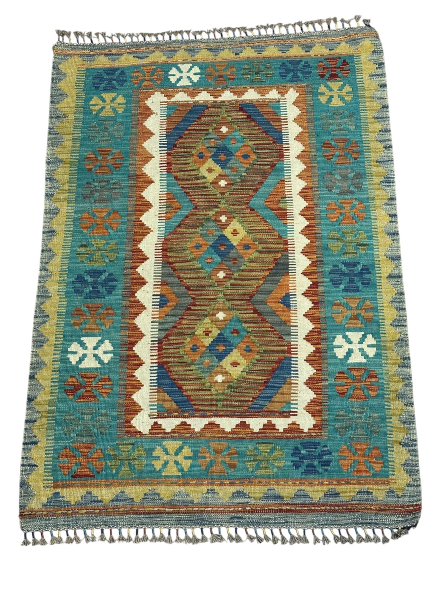 Hand-Woven Afghani Kilim Wool Rug 3'5" x 5'1"