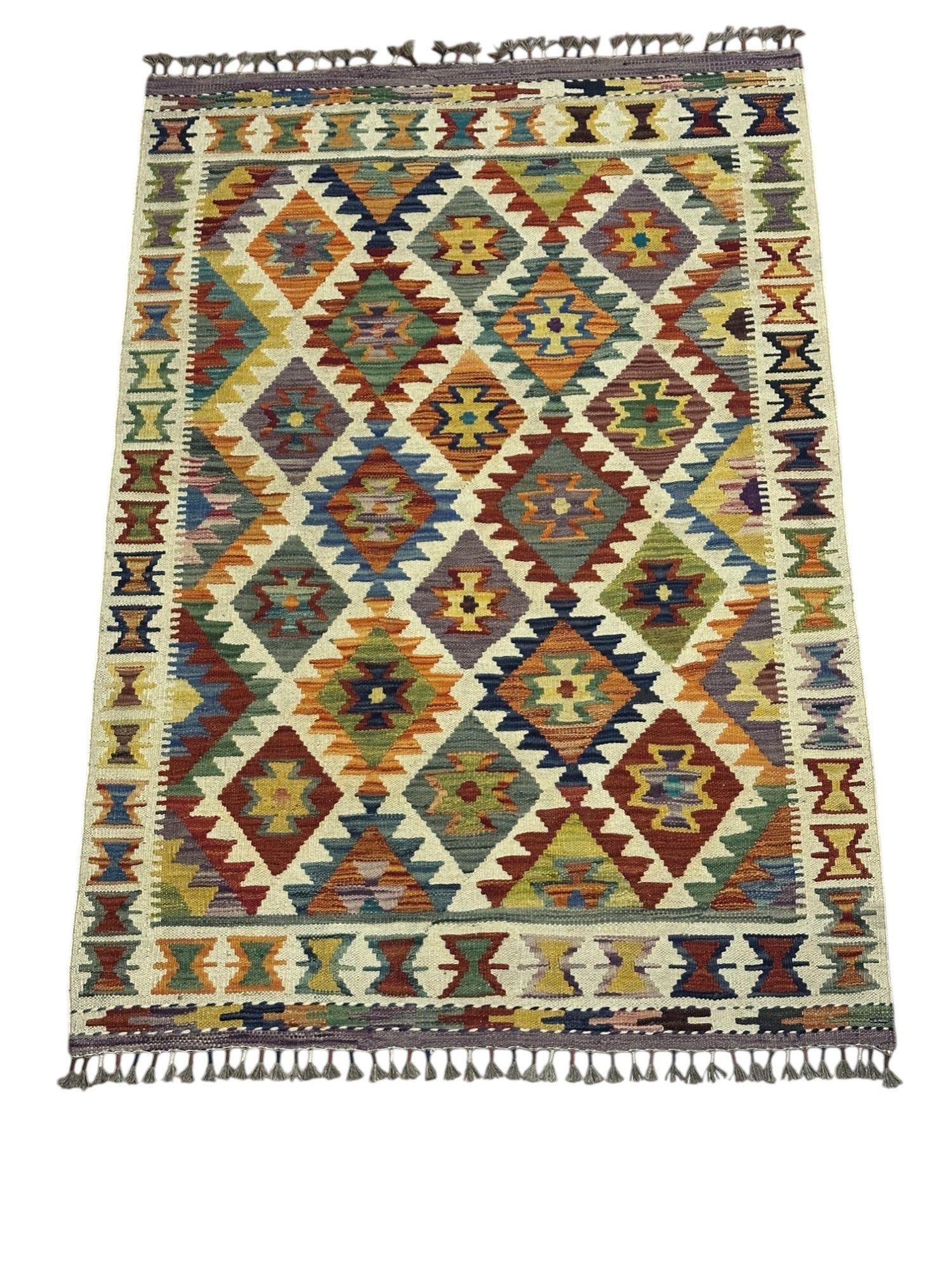 Hand-Woven Afghani Kilim Wool Rug 3'4" x 4'10"