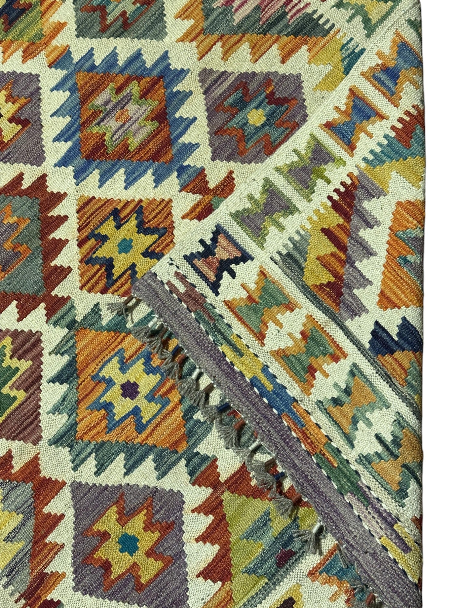 Hand-Woven Afghani Kilim Wool Rug 3'4" x 4'10"