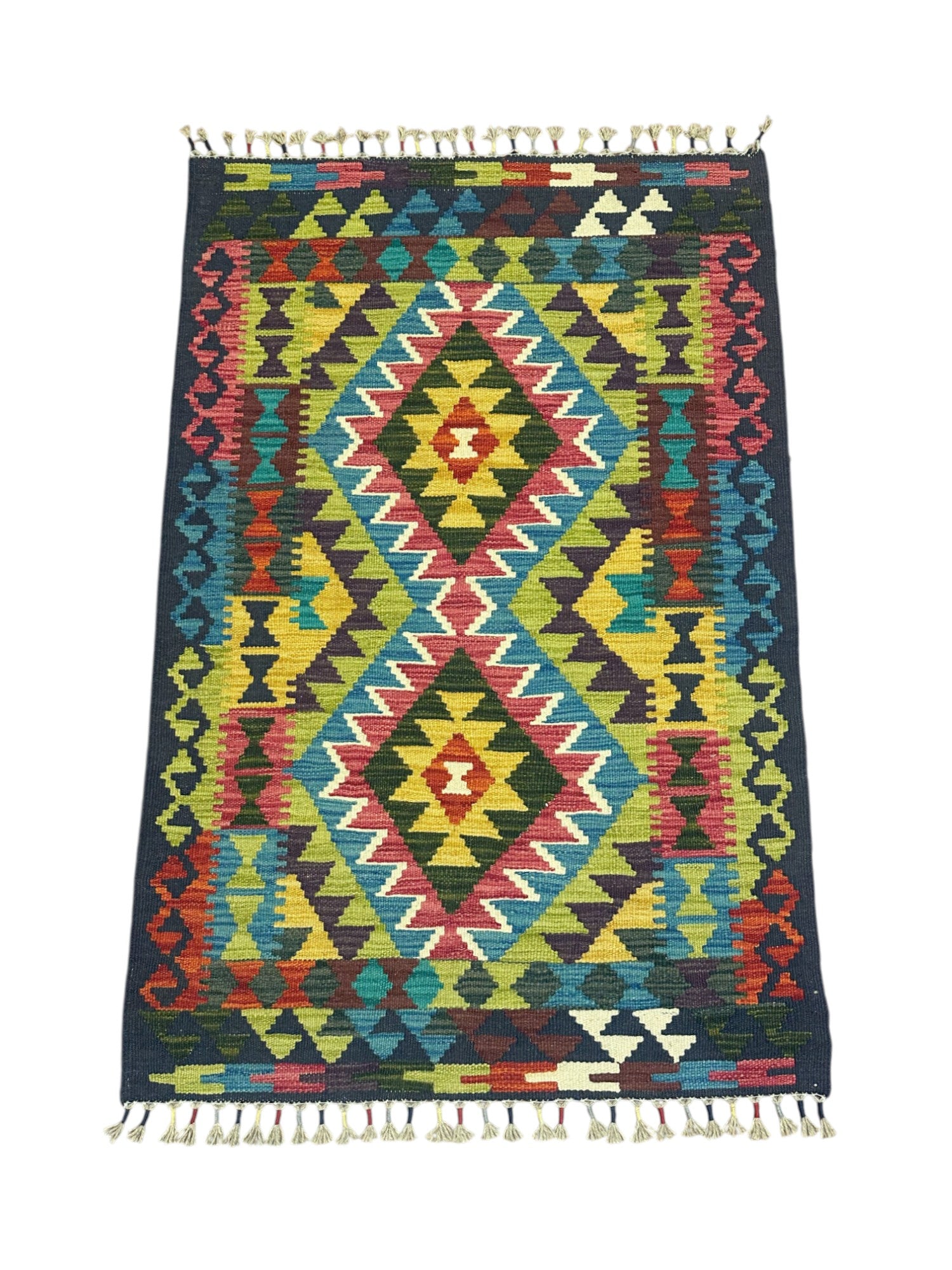 Hand-Woven Afghani Kilim Wool Rug 2'9" x 4'1"