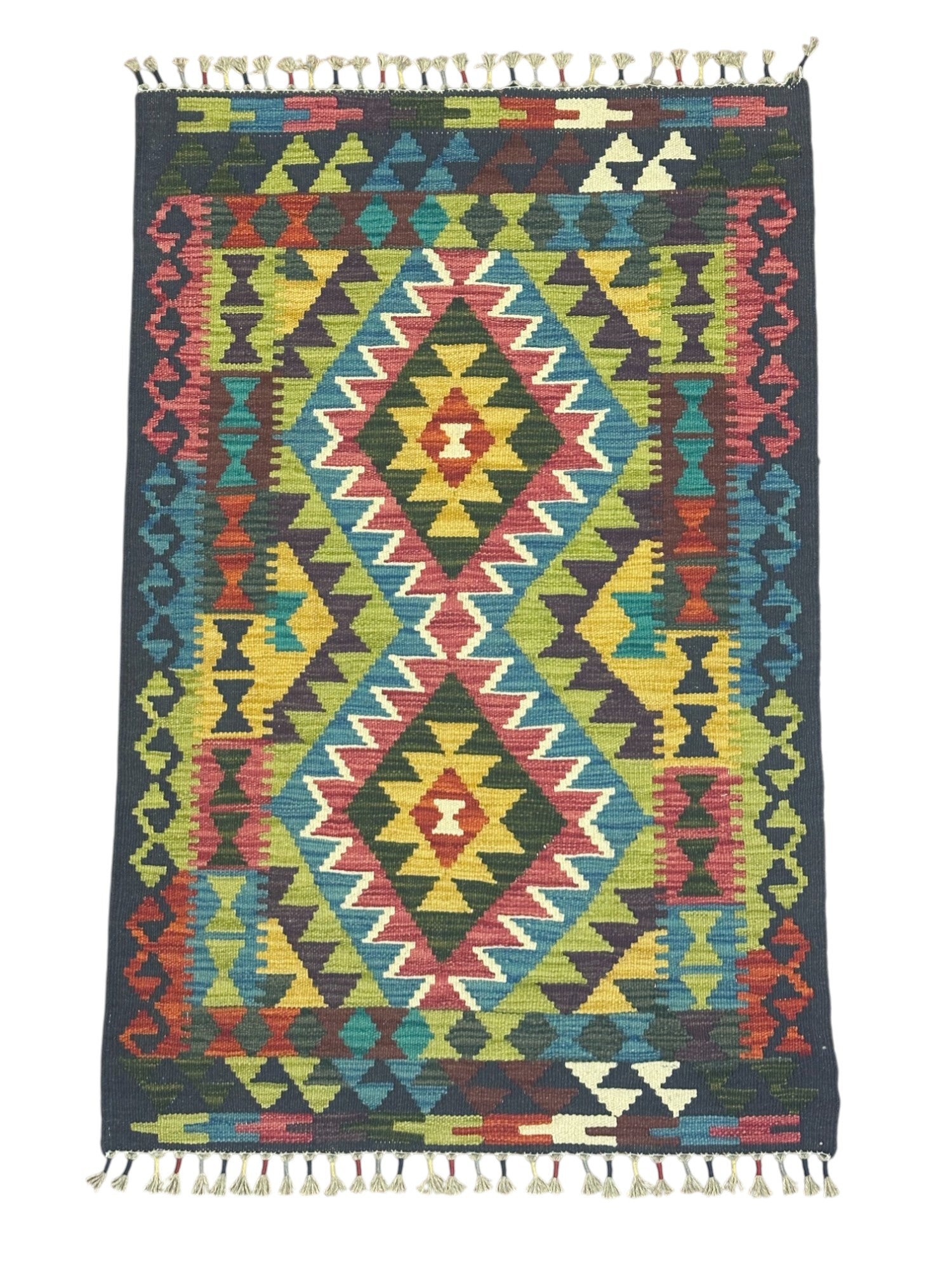 Hand-Woven Afghani Kilim Wool Rug 2'9" x 4'1"