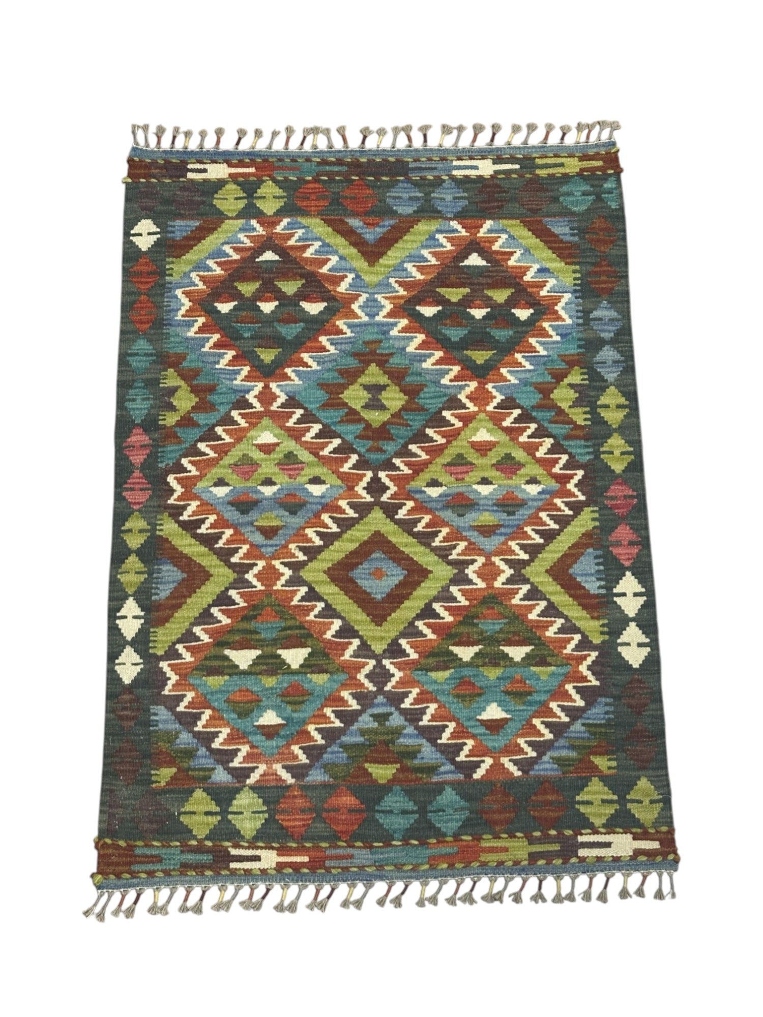 Hand-Woven Afghani Kilim Wool Rug 2'7" x 3'10"
