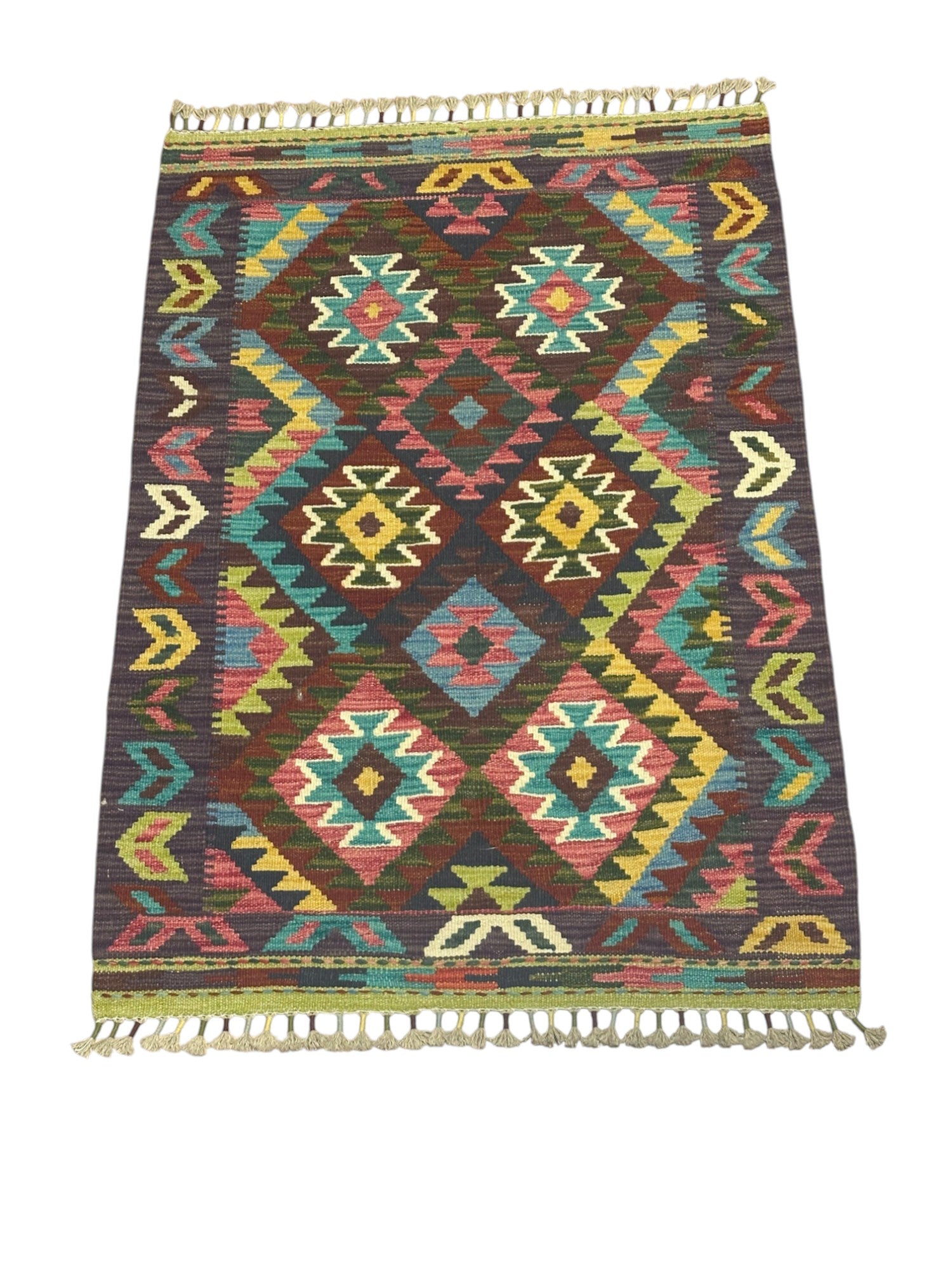 Hand-Woven Afghani Kilim Wool Rug 2'10" x 4'2"