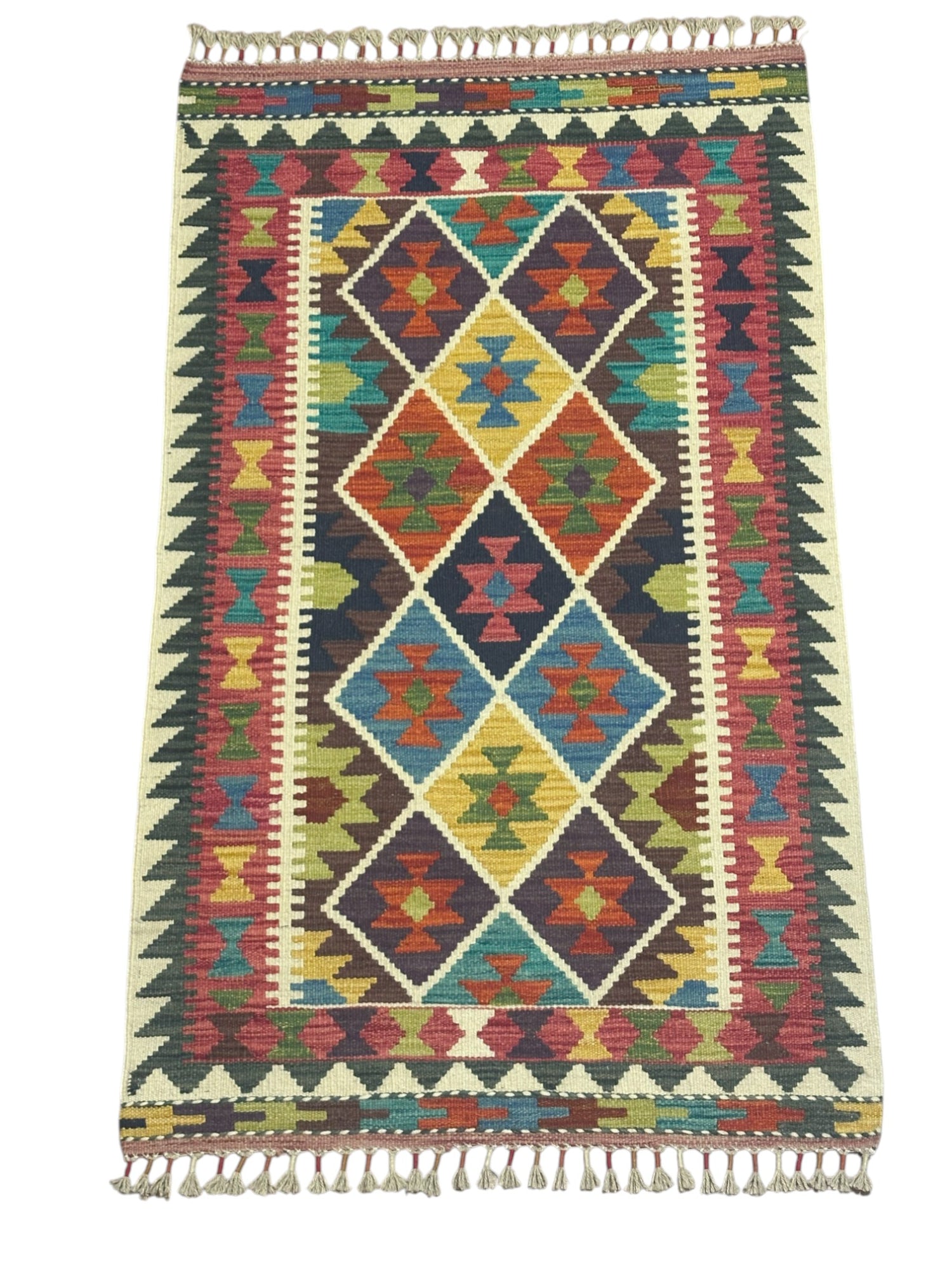 Hand-Woven Afghani Kilim Wool Rug 2'9" x 4'7"