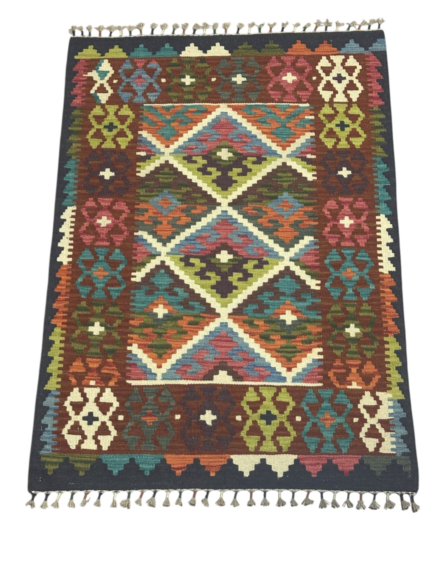 Hand-Woven Afghani Kilim Wool Rug 2'11" x 4'3"