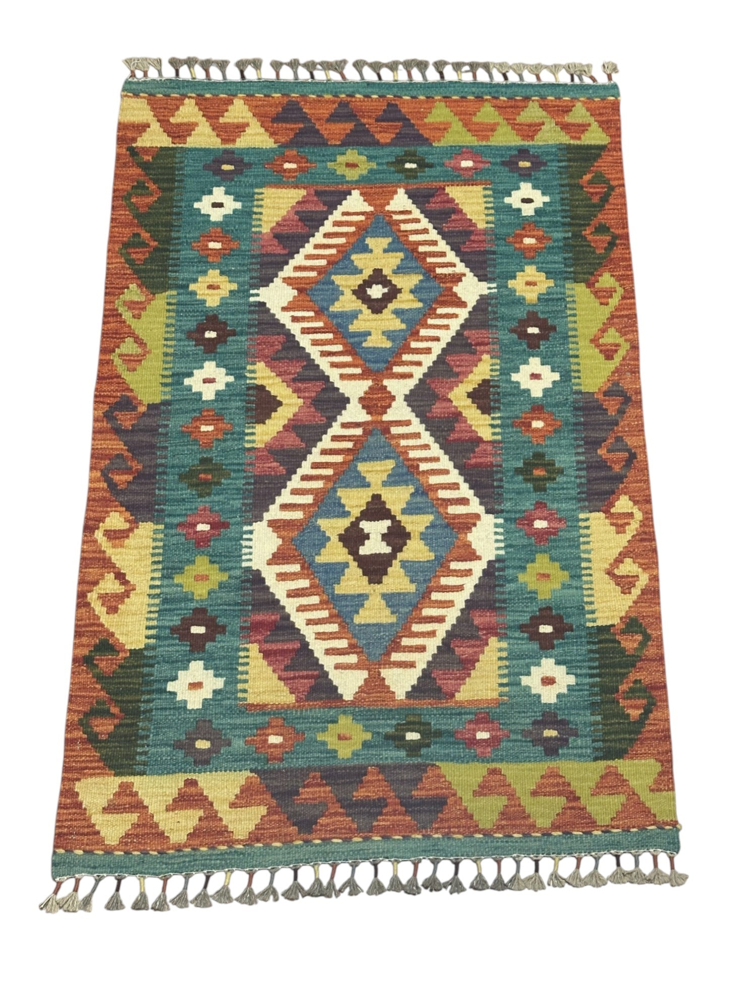 Hand-Woven Afghani Kilim Wool Rug 2'8" x 4'2"