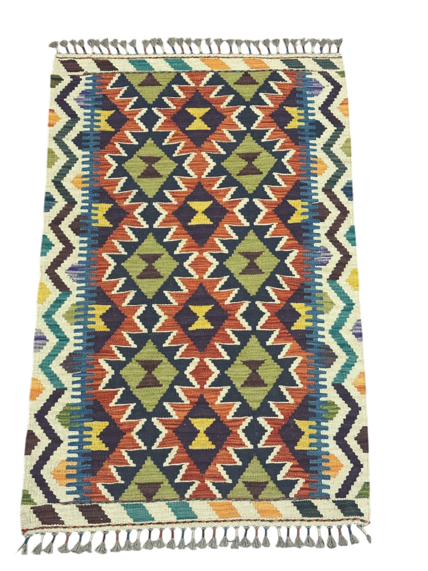 Hand-Woven Afghani Kilim Wool Rug 2'7" x 4'1"