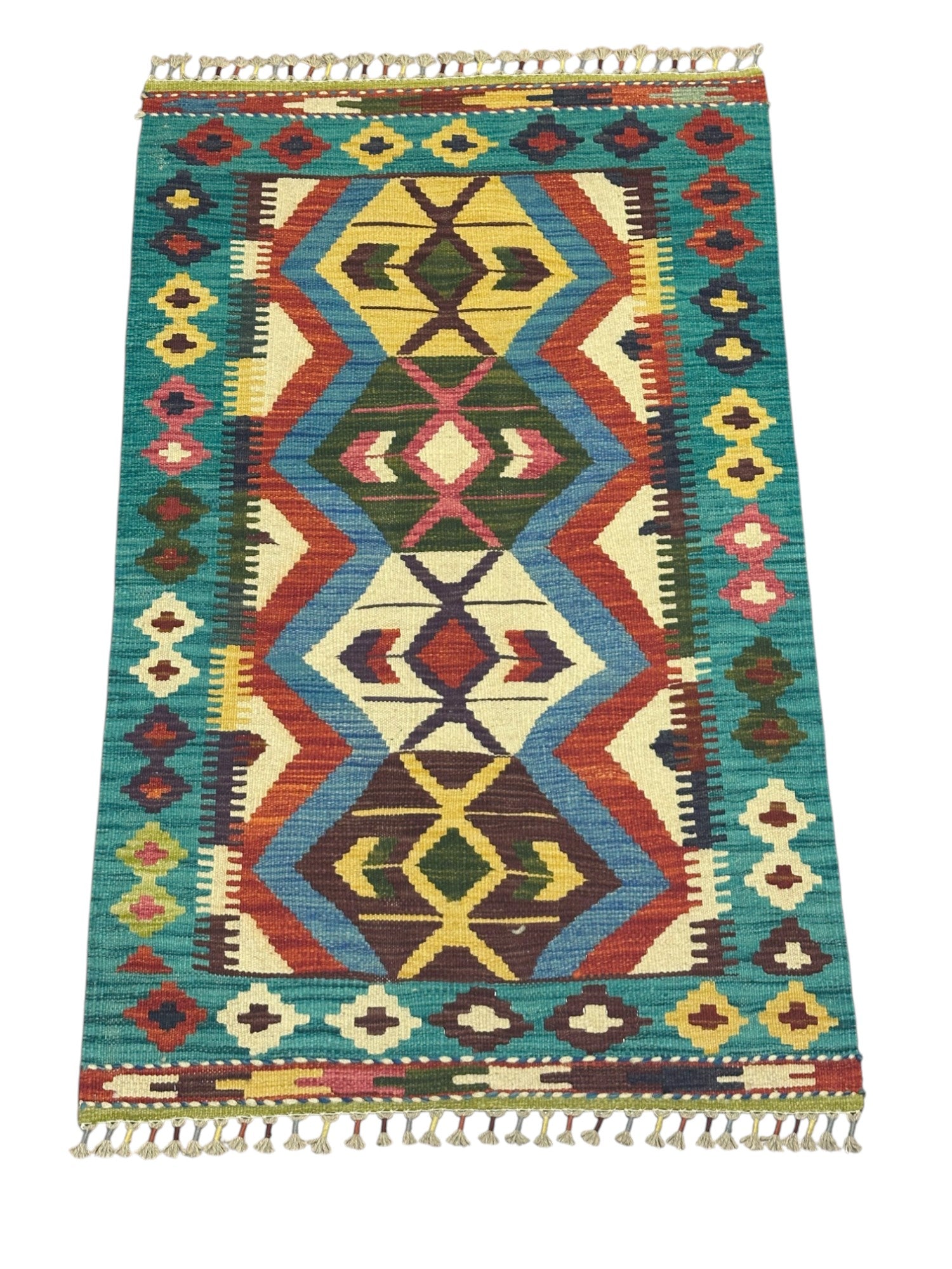 Hand-Woven Afghani Kilim Wool Rug 2'8" x 4'4"