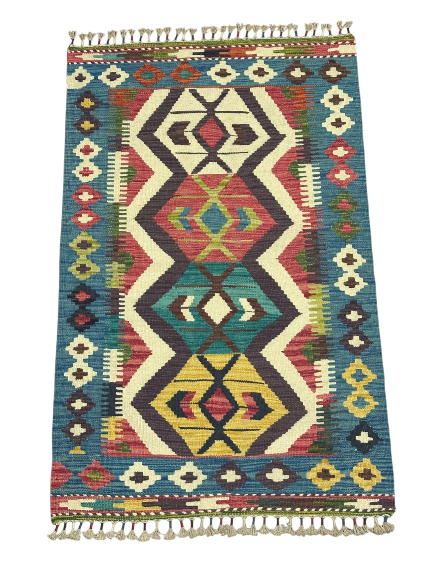 Hand-Woven Afghani Kilim Wool Rug 2'9" x 4'4"