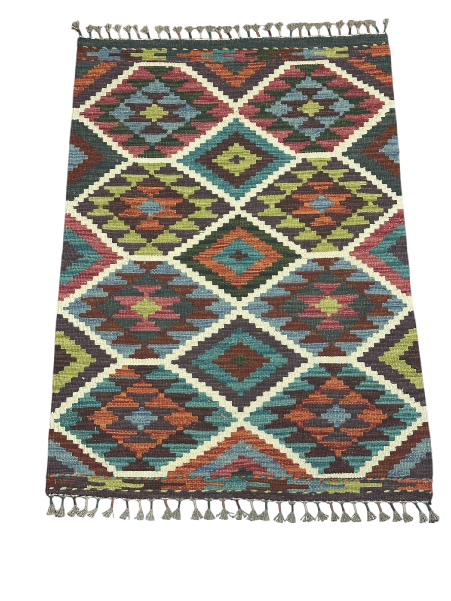 Hand-Woven Afghani Kilim Wool Rug 2'9" x 4'