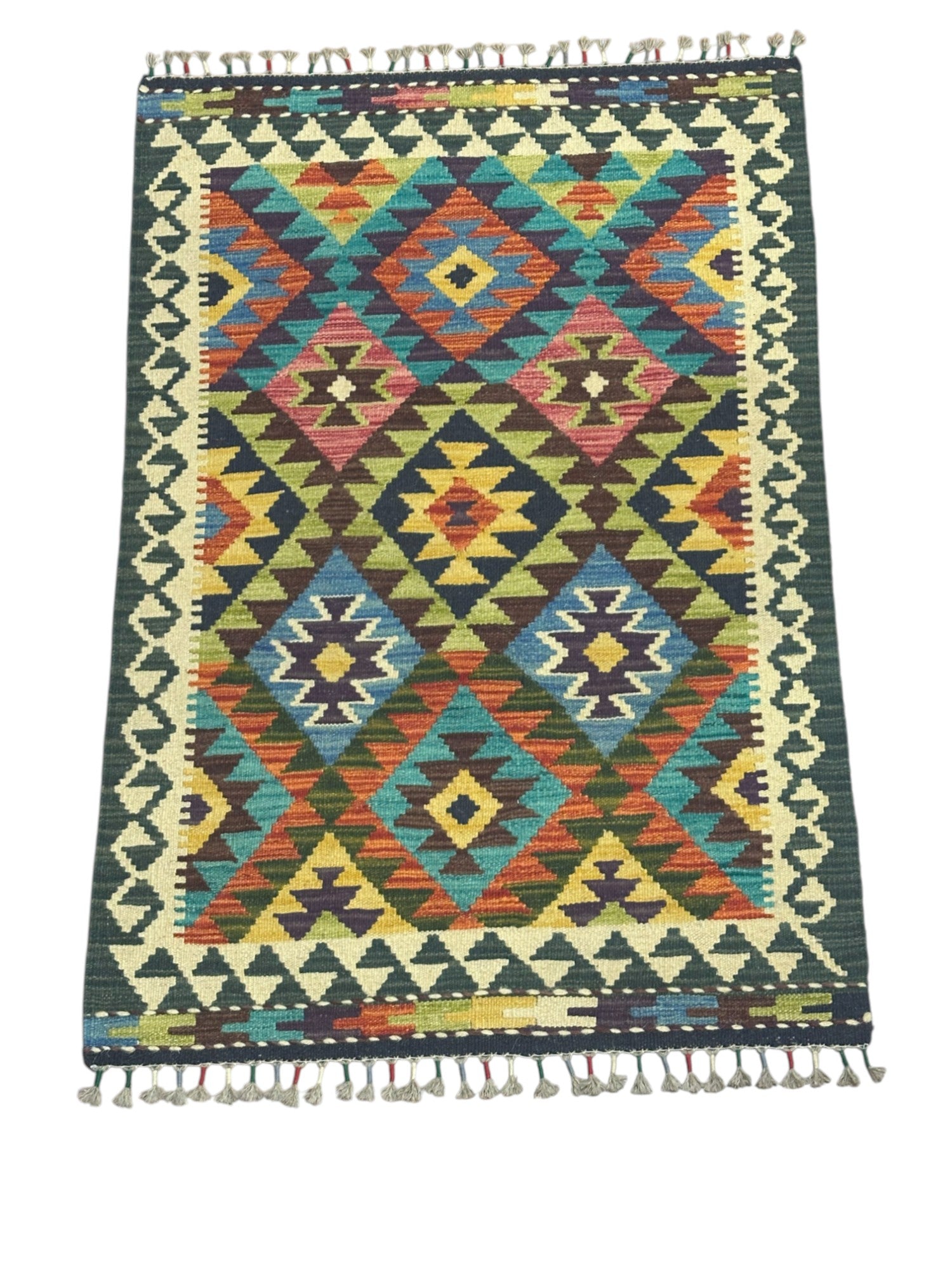 Hand-Woven Afghani Kilim Wool Rug 2'8" x 4'