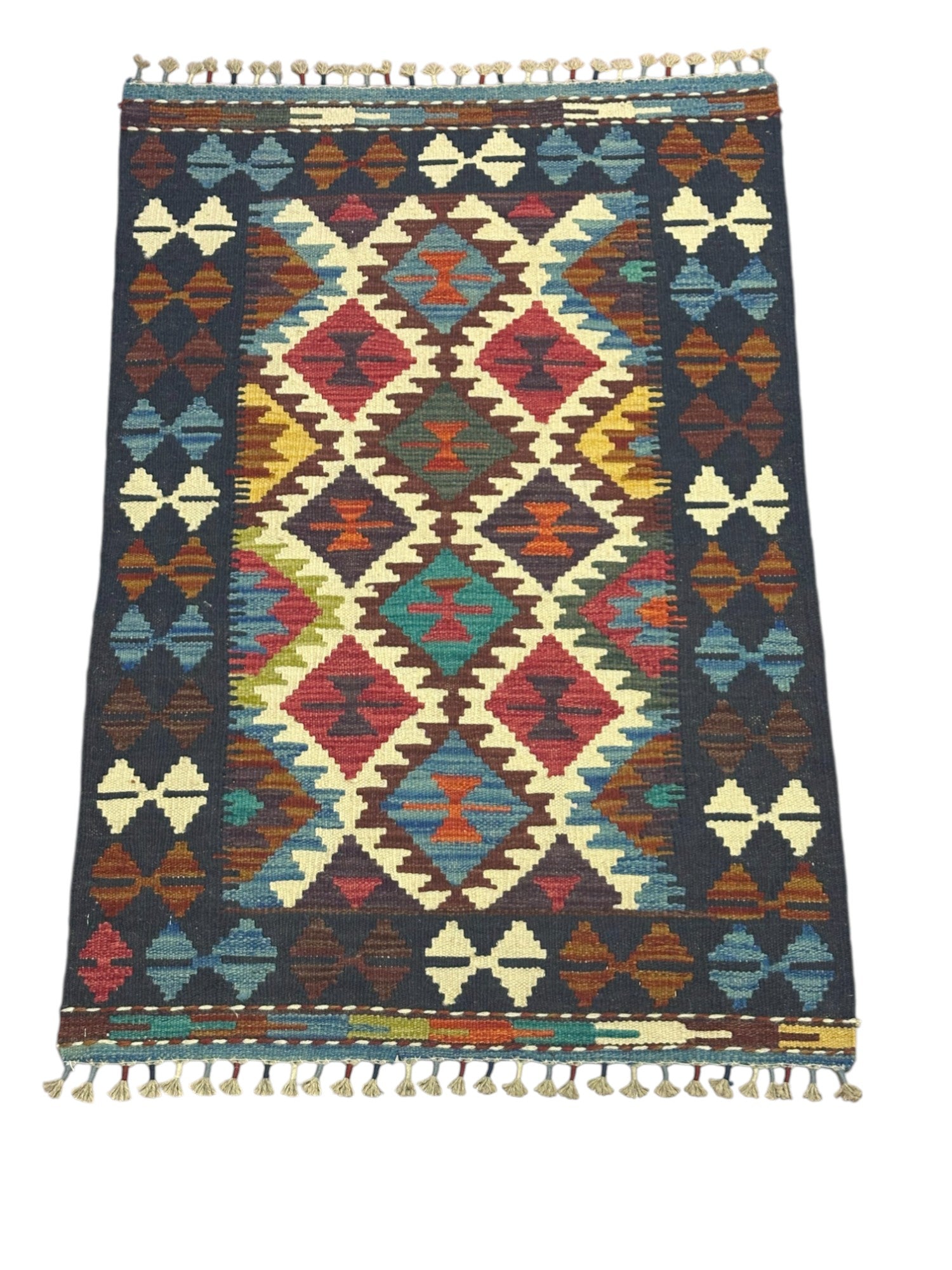 Hand-Woven Afghani Kilim Wool Rug 2'9" x 4'1"