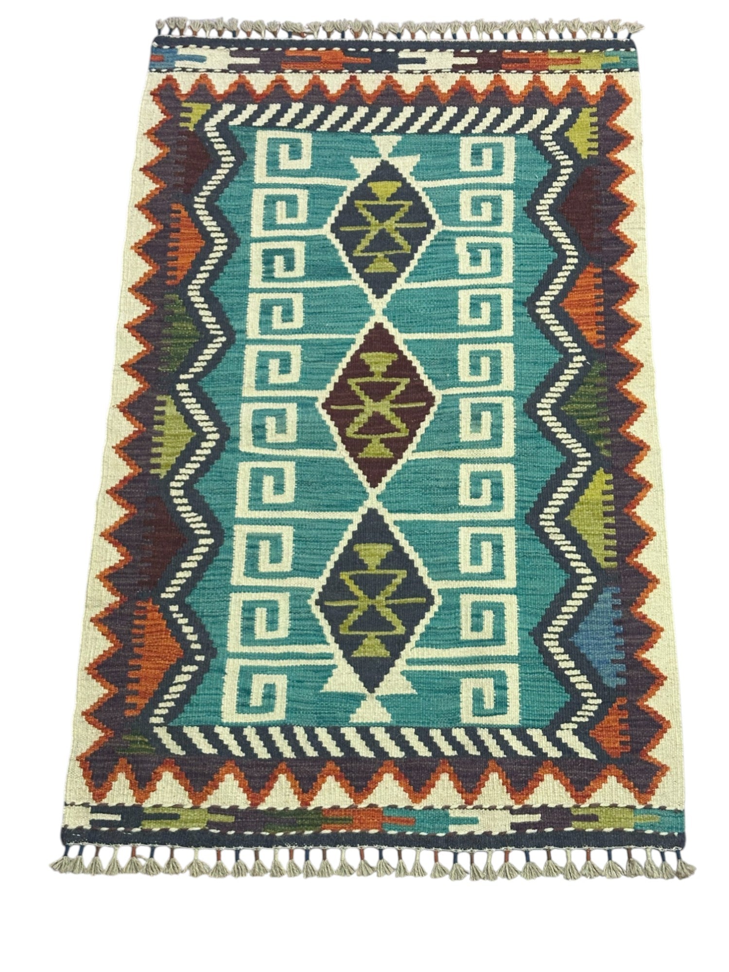 Hand-Woven Afghani Kilim Wool Rug 2'10" x 4'7"