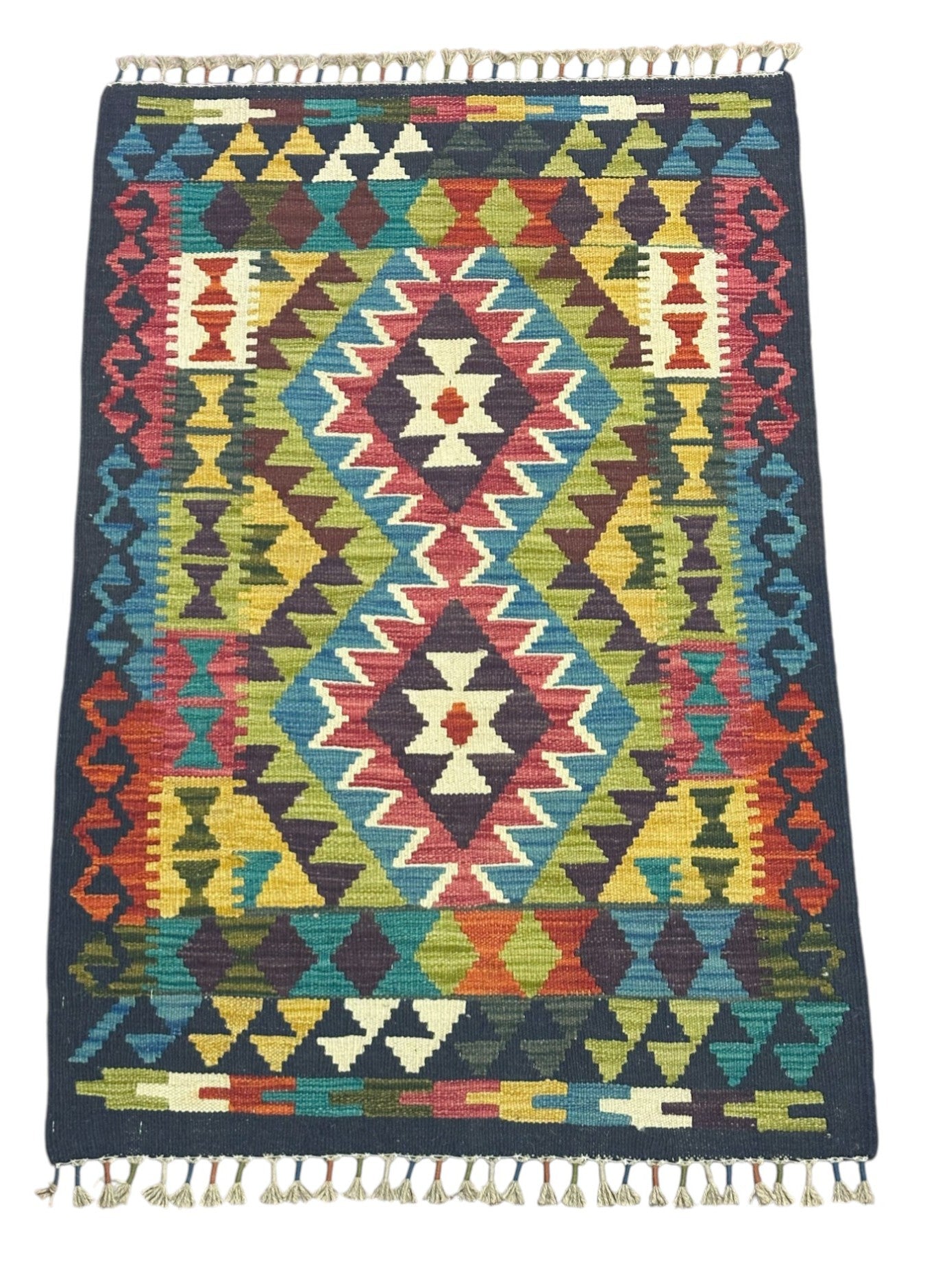 Hand-Woven Afghani Kilim Wool Rug 2'9" x 4'1"