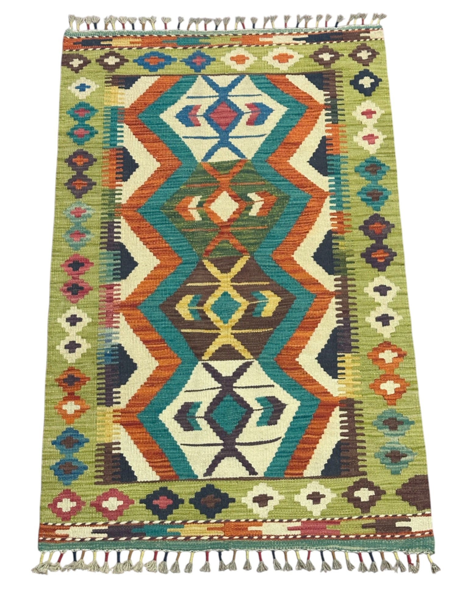Hand-Woven Afghani Kilim Wool Rug 2'9" x 4'4"