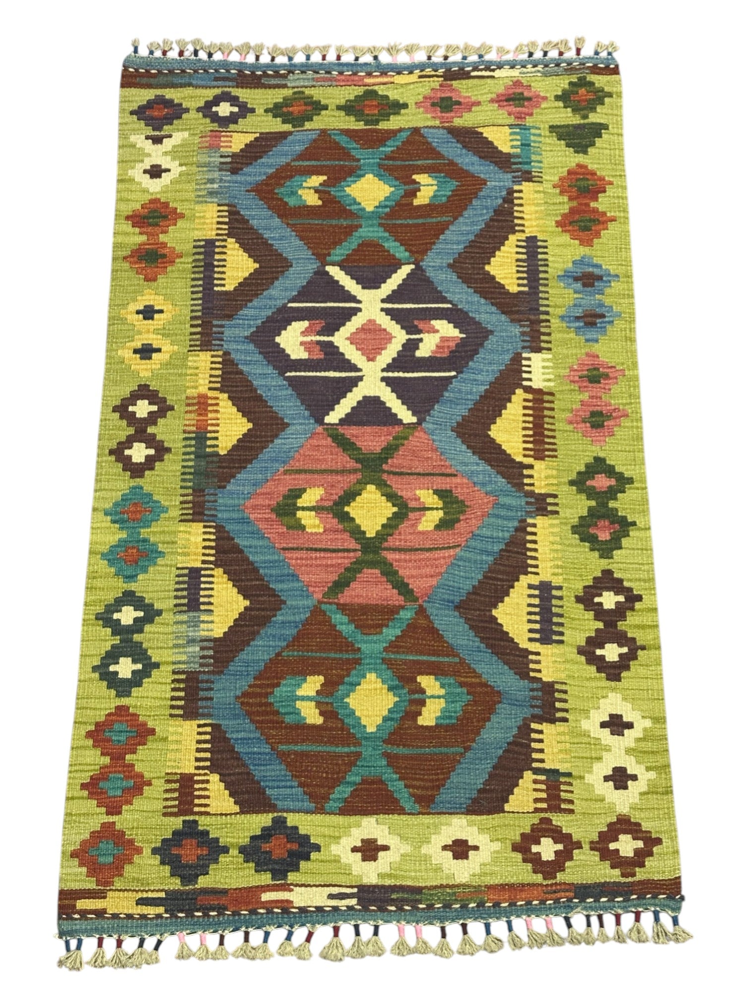 Hand-Woven Afghani Kilim Wool Rug 2'8" x 4'6"