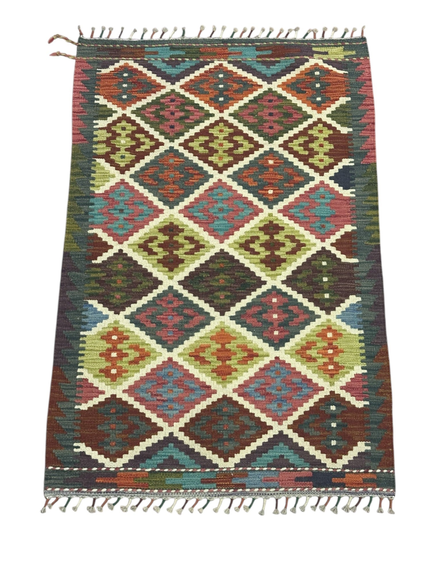 Hand-Woven Afghani Kilim Wool Rug 2'8" x 4'1"