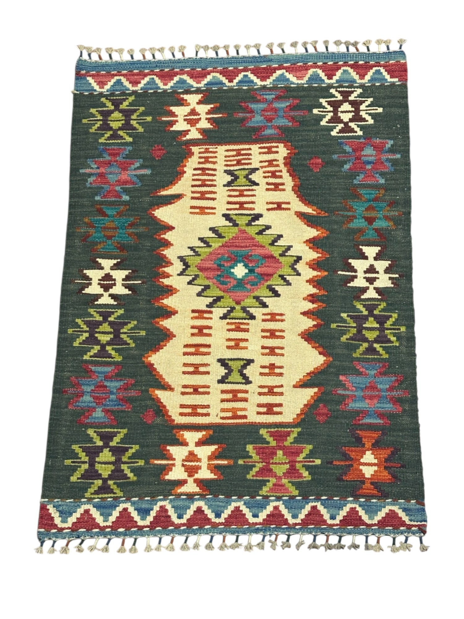 Hand-Woven Afghani Kilim Wool Rug 2'8" x 3'11"