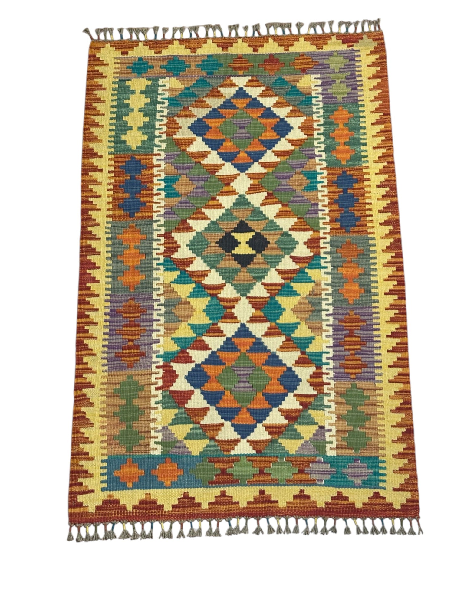 Hand-Woven Afghani Kilim Wool Rug 2'8" x 4'2"
