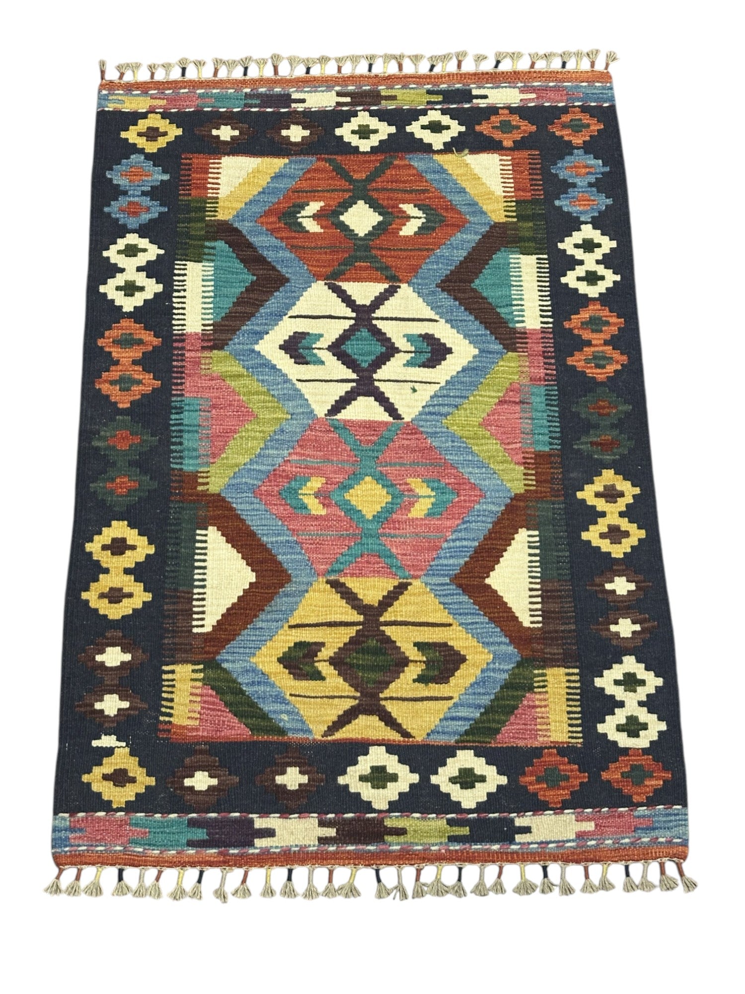 Hand-Woven Afghani Kilim Wool Rug 2'10" x 4'3"
