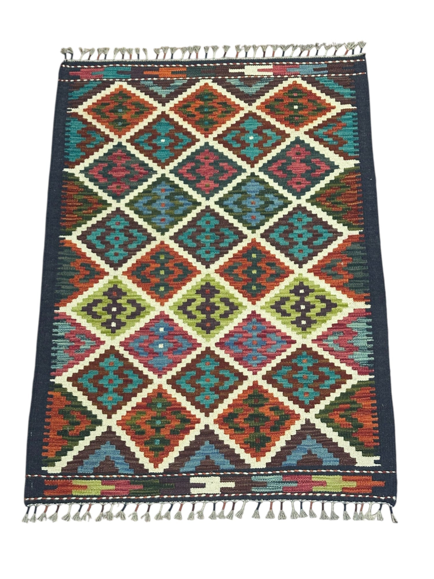 Hand-Woven Afghani Kilim Wool Rug 2'11" x 4'