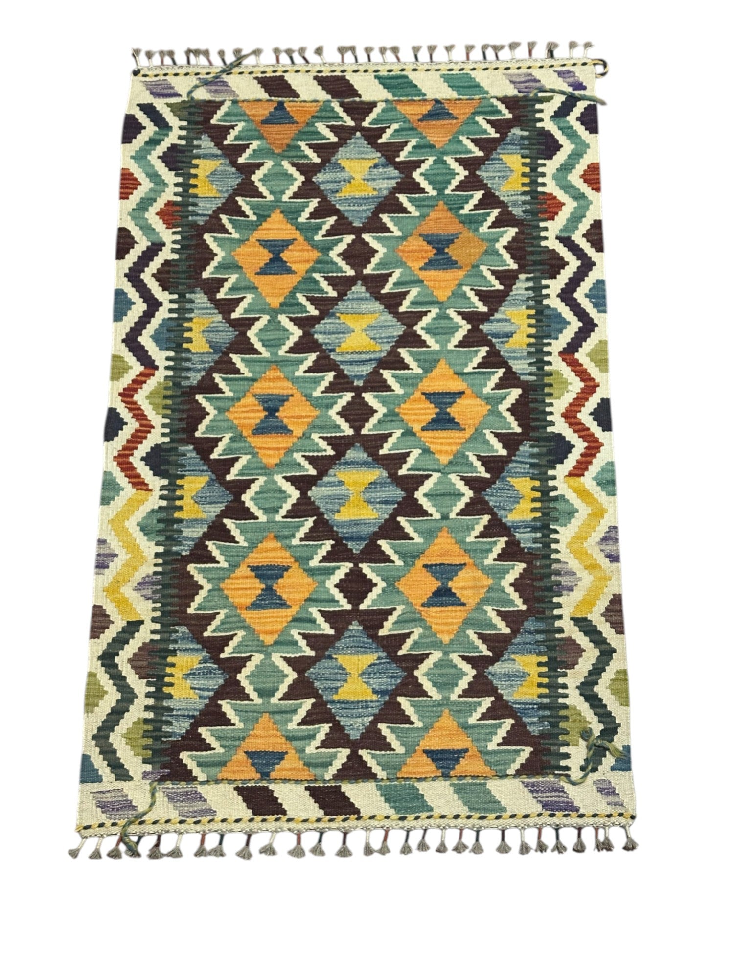 Hand-Woven Afghani Kilim Wool Rug 2'7" x 4'1"