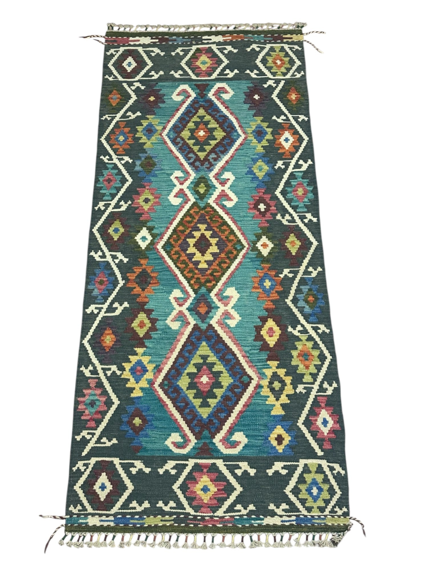 Hand-Woven Afghani Kilim Wool Rug 2'10" x 6'9"