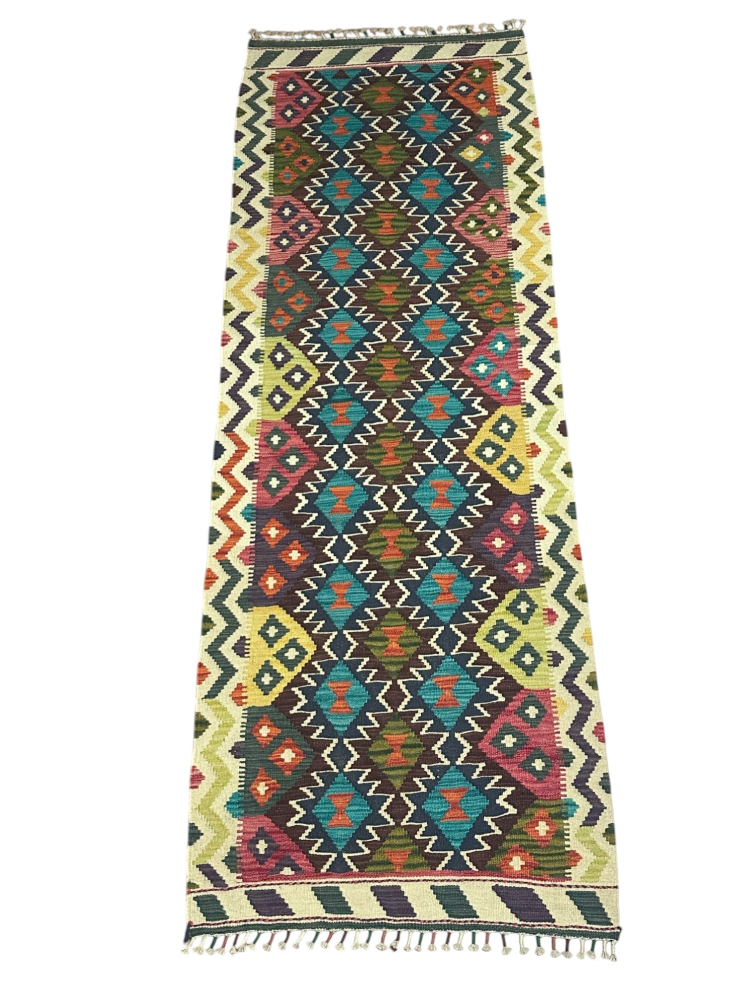 Hand-Woven Afghani Kilim Wool Rug 2'9" x 7'9"