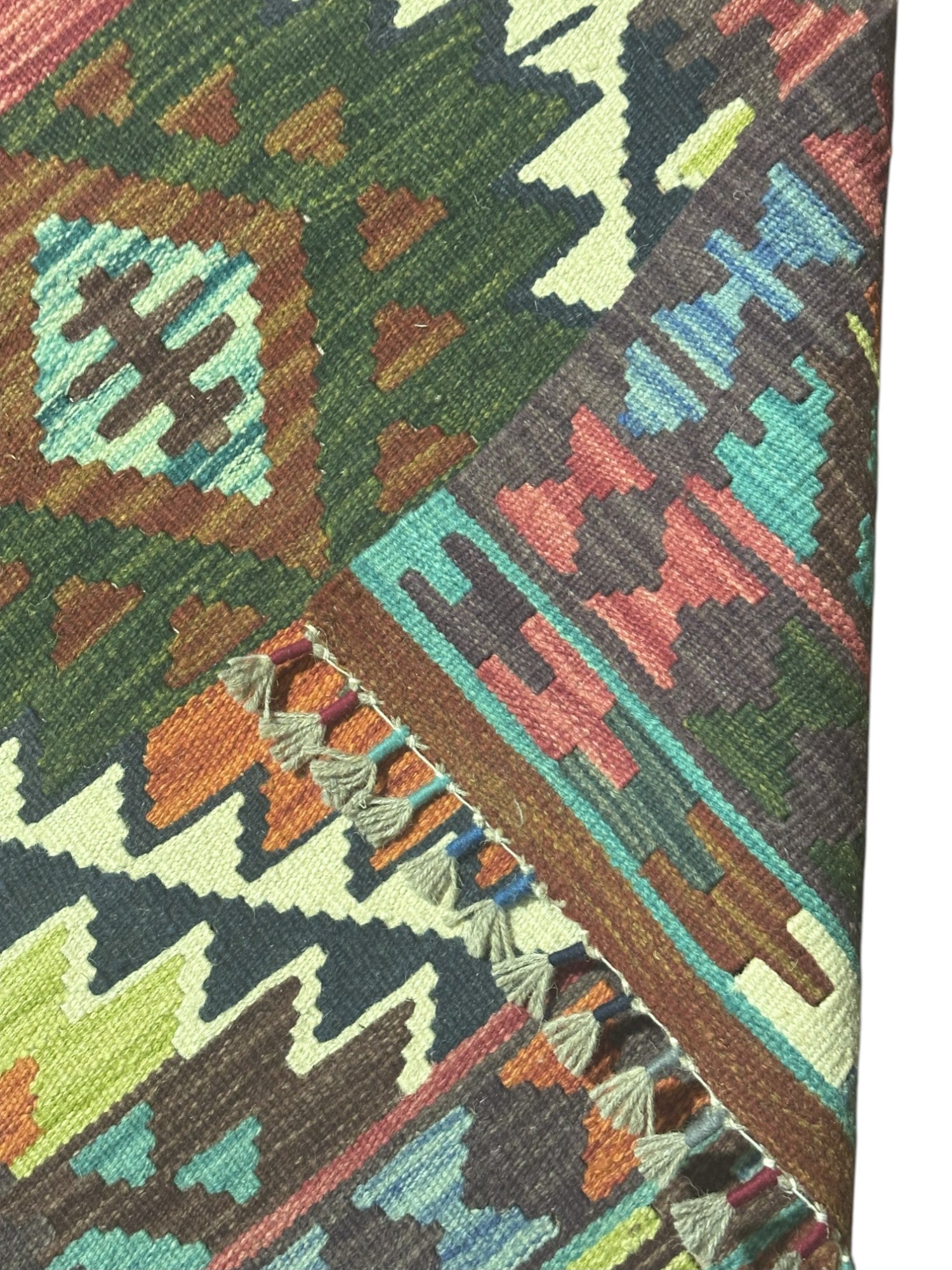 Hand-Woven Afghani Kilim Wool Rug 2' x 6'9"