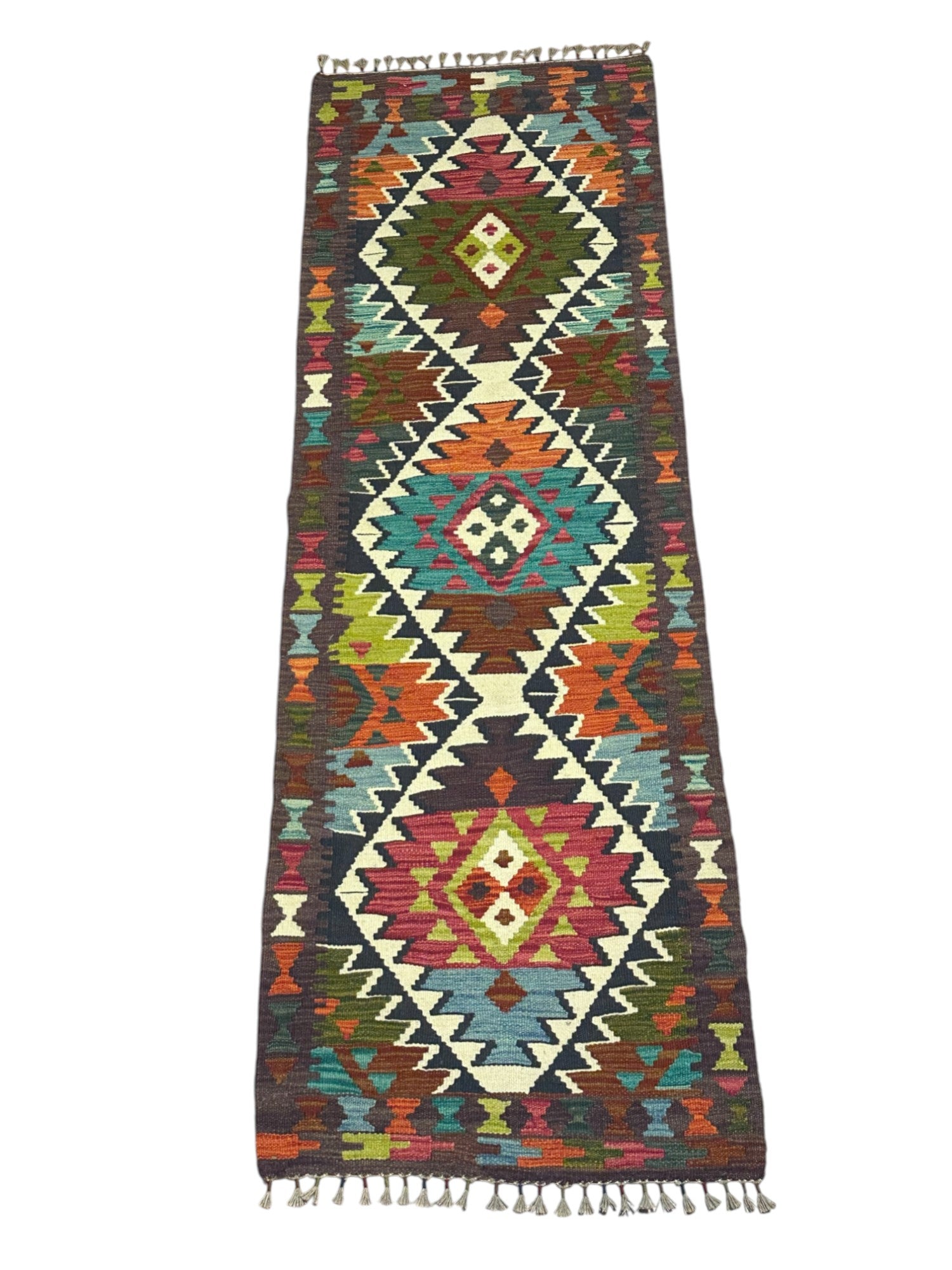 Hand-Woven Afghani Kilim Wool Rug 2'3" x 6'10"