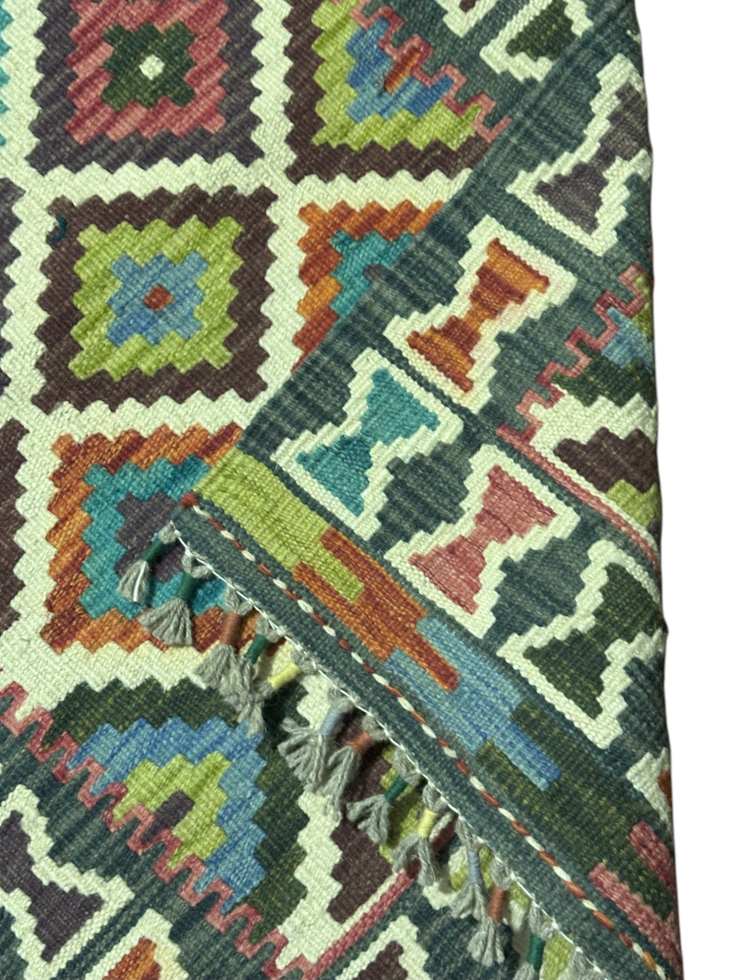 Hand-Woven Afghani Kilim Wool Rug 2' x 7'1"