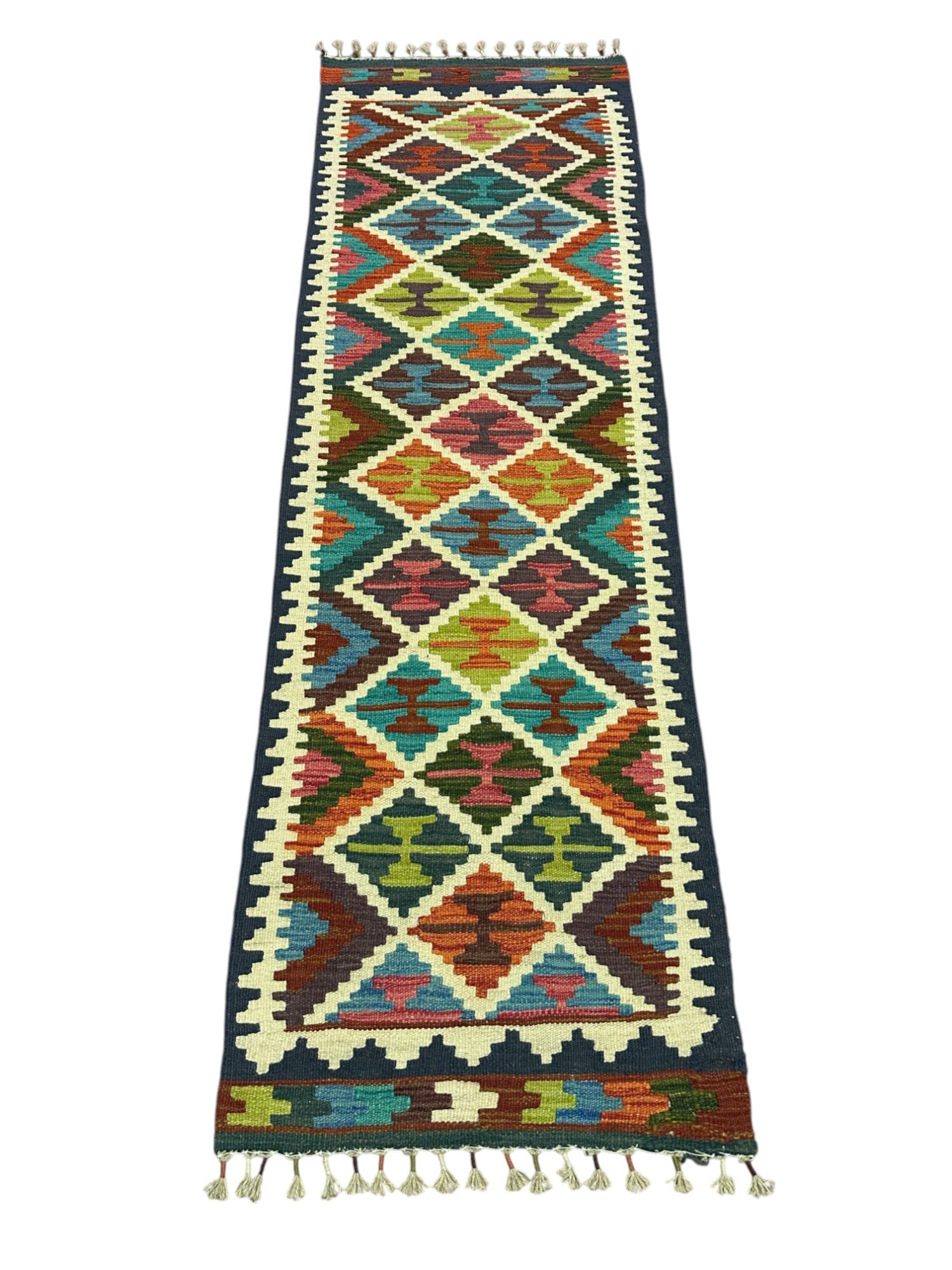 Hand-Woven Afghani Kilim Wool Rug 2' x 6'8"