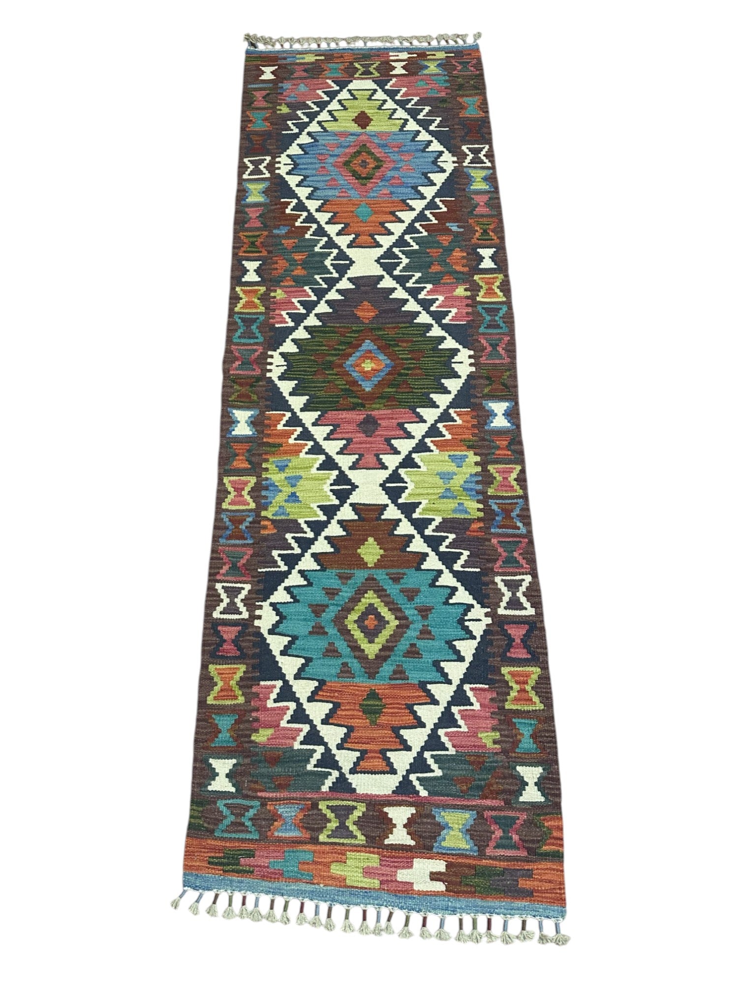 Hand-Woven Afghani Kilim Wool Rug 2'2" x 6'9"