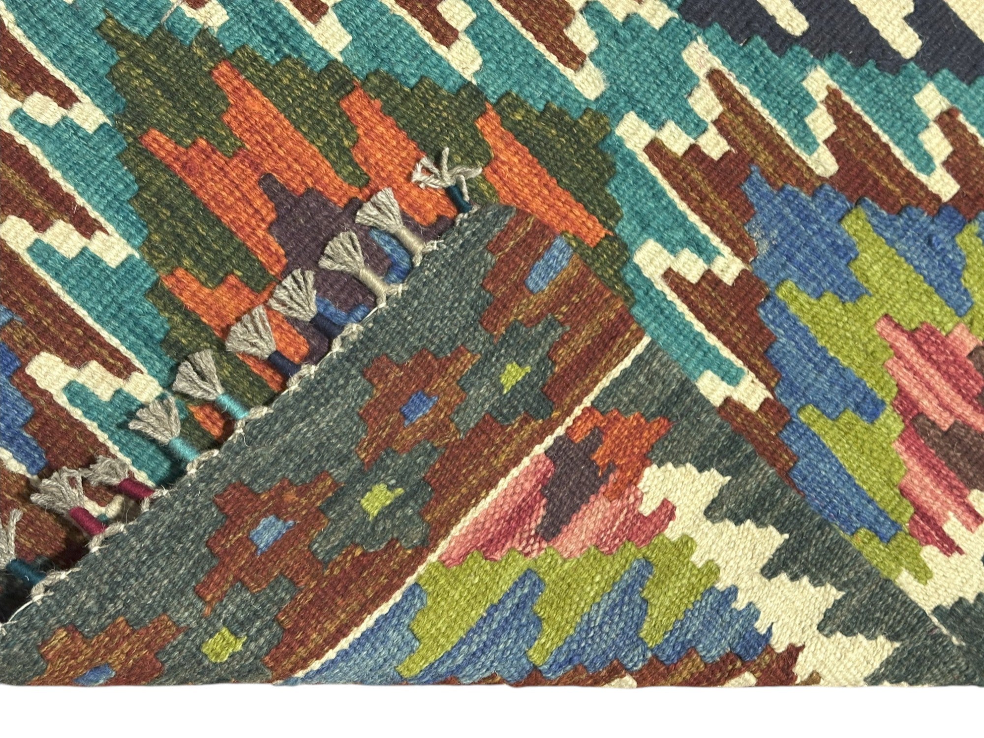 Hand-Woven Afghani Kilim Wool Rug 1'11" x 6'8"