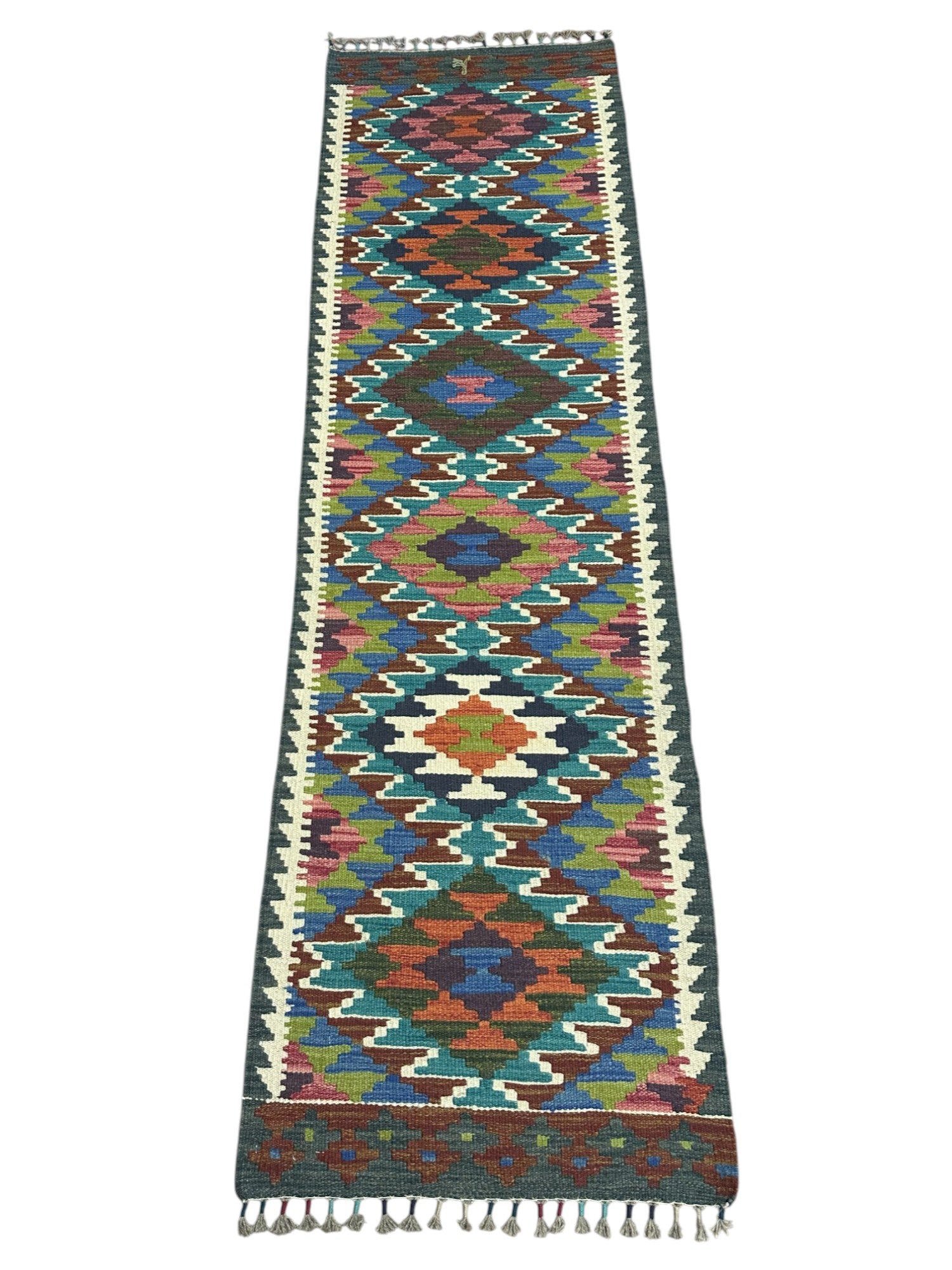 Hand-Woven Afghani Kilim Wool Rug 1'11" x 6'8"