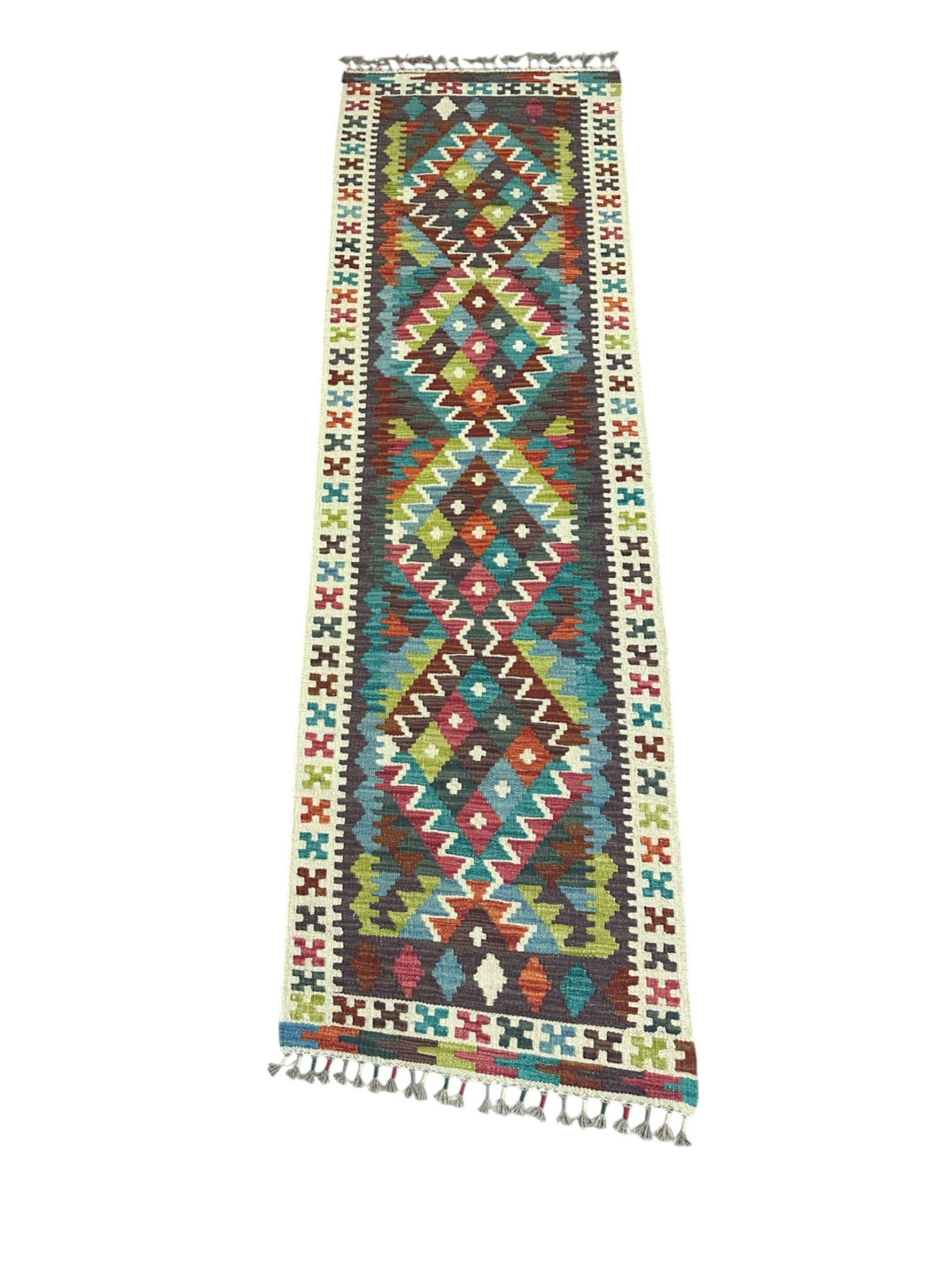 Hand-Woven Afghani Kilim Wool Rug 2' x 6'8"