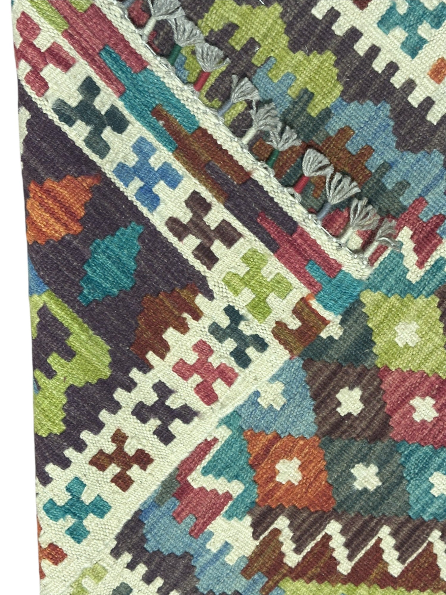 Hand-Woven Afghani Kilim Wool Rug 2' x 6'8"